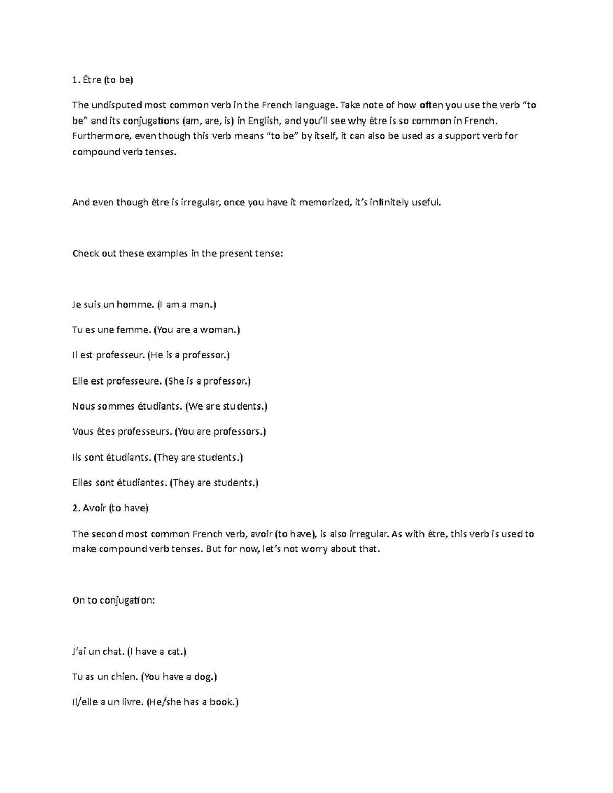 Conjugaison 1 - Lecture Notes of the course for the year 2021 to 2022 ...