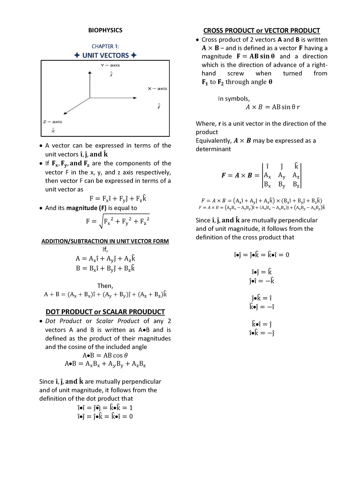 Reviewers- Biophysics - BIOPHYSICS CHAPTER 1: UNIT VECTORS A Vector Can ...