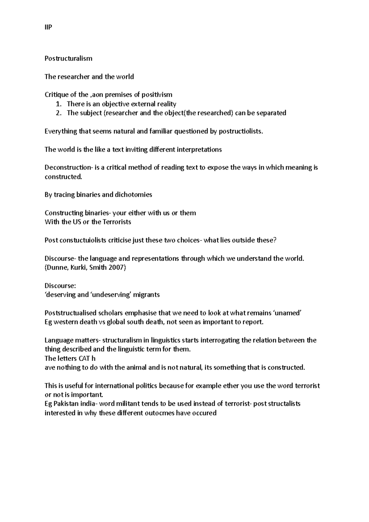 Postructuralism Poststructuralism notes IIP Postructuralism The