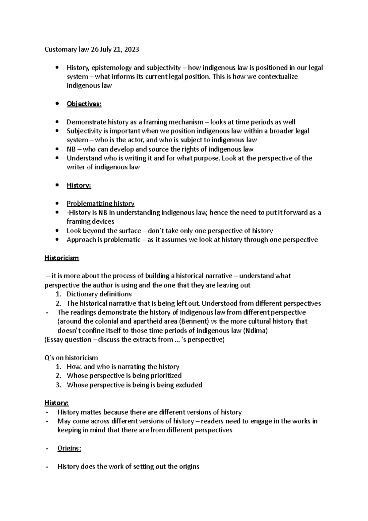 Customary Law Notes Customary Law 26 July 21 2023 History Epistemology And Subjectivity Customary Law Notes Customary Law 26 July 21 2023 History Epistemology And Subjectivity