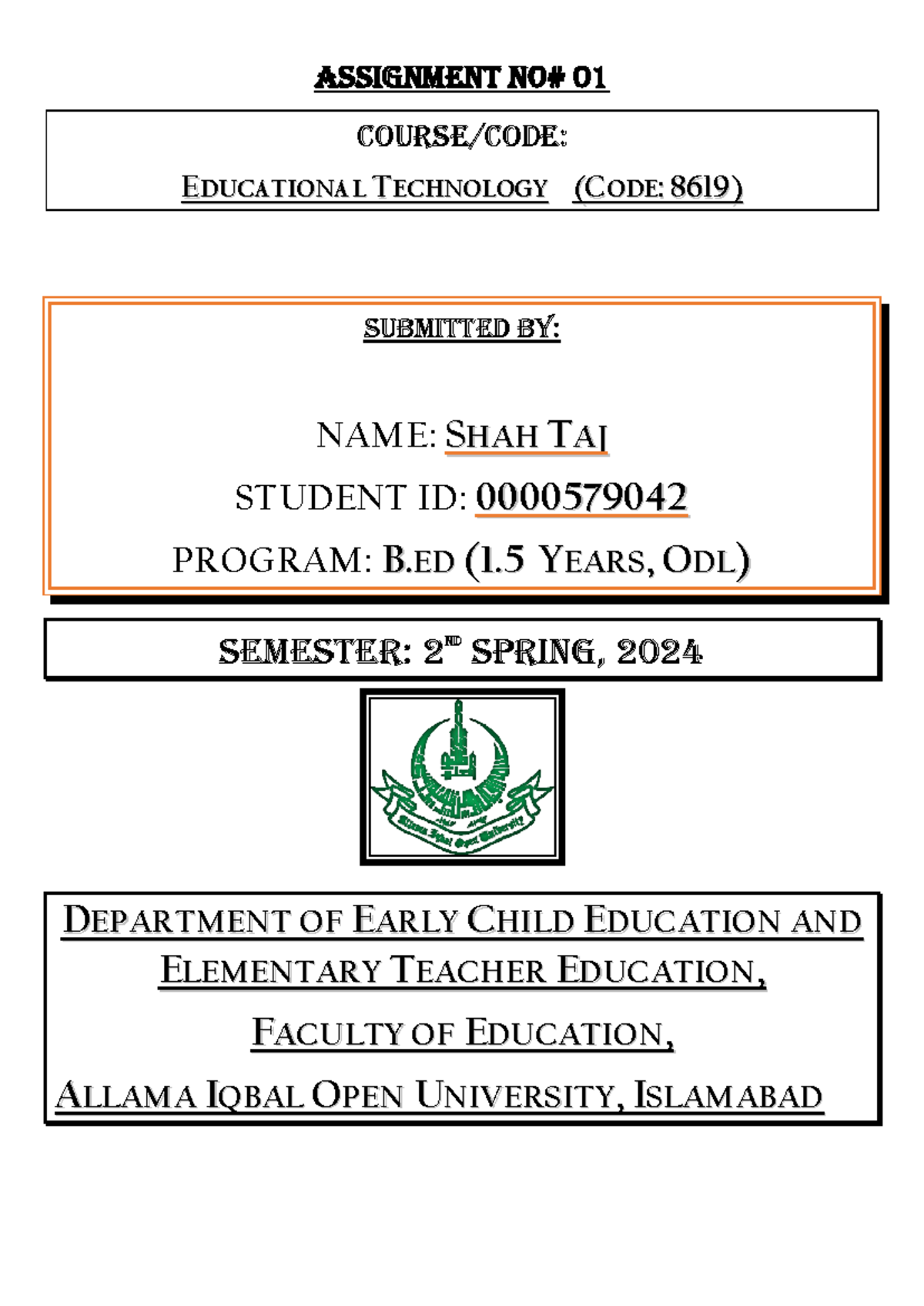 8619-Educational Technology - ASSIGNMENT E EDDUUCCAATTIIOONN NAME ...