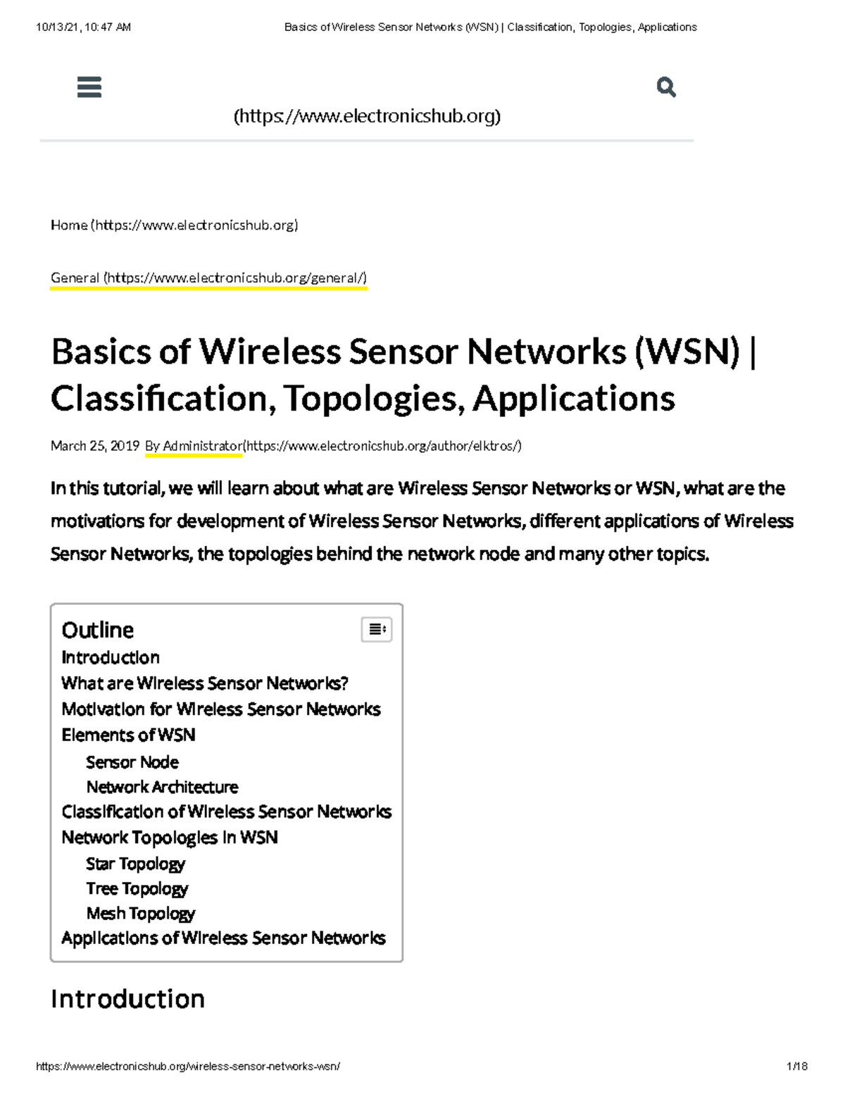 Basics of Wireless Sensor Networks (WSN) Classification, Topologies ...