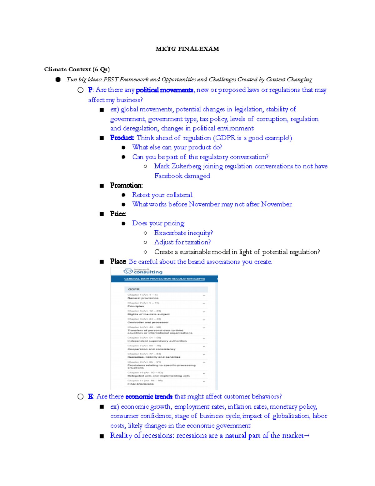 MKTG Final Study Guide - MKTG FINAL EXAM Climate Context (6 Qs) Two big ...