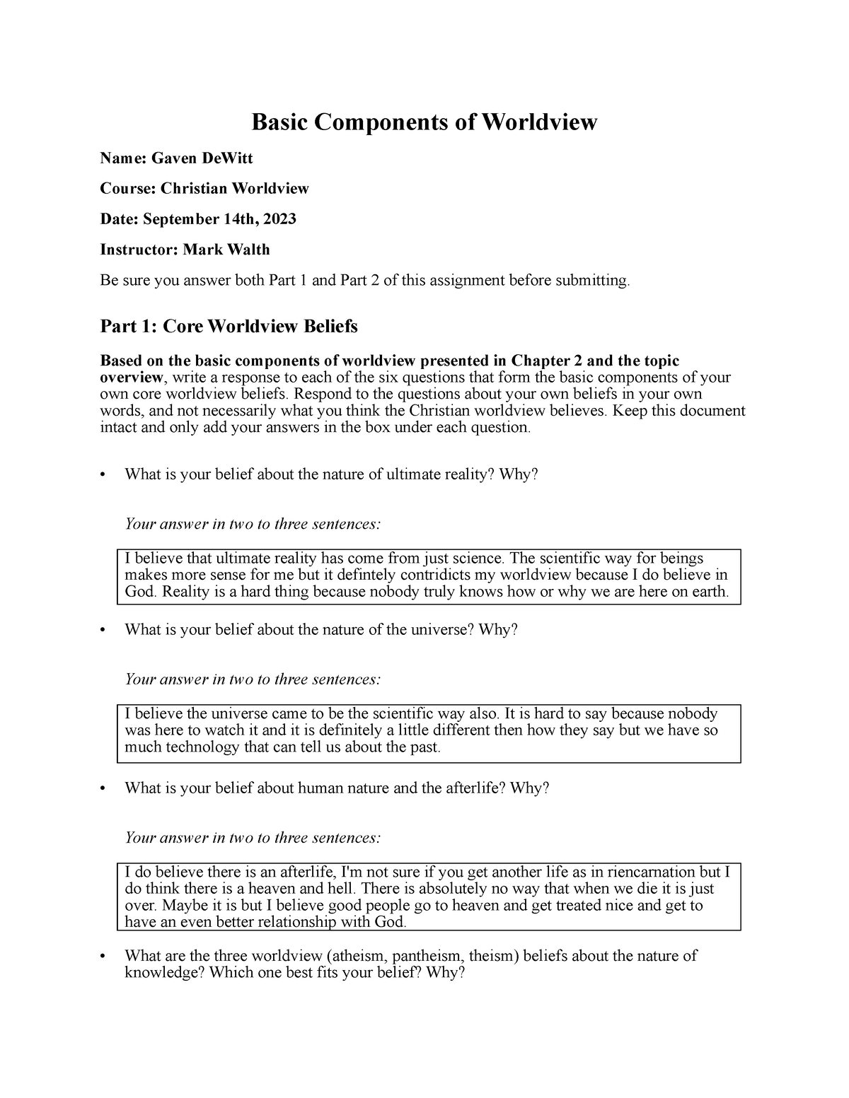 CWV 101 301 RS T1Basic Components Of Worldview - Basic Components Of ...