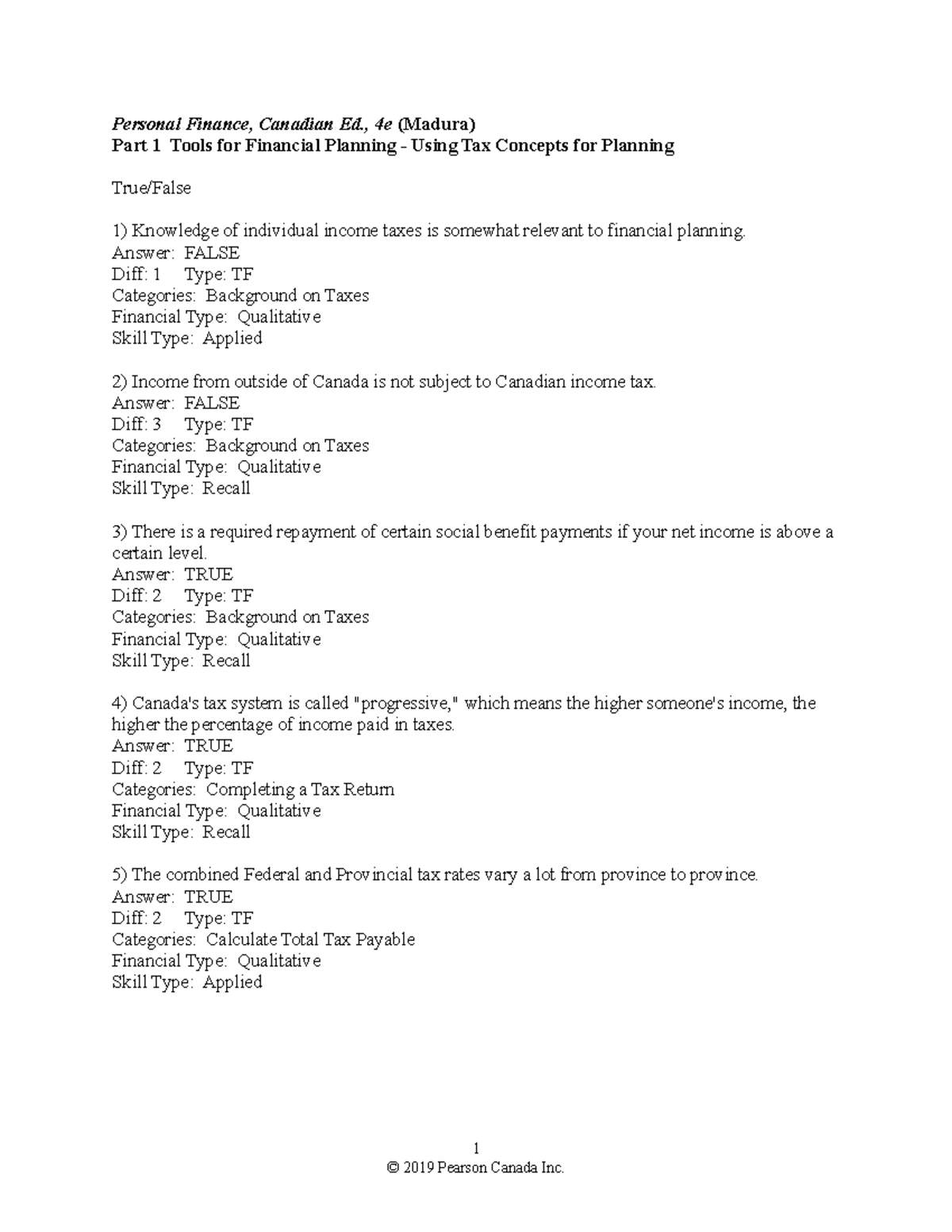Personal Finance Canadian Ed 4e Part 1 Tools for Financial Planning Using Tax Concepts Studocu