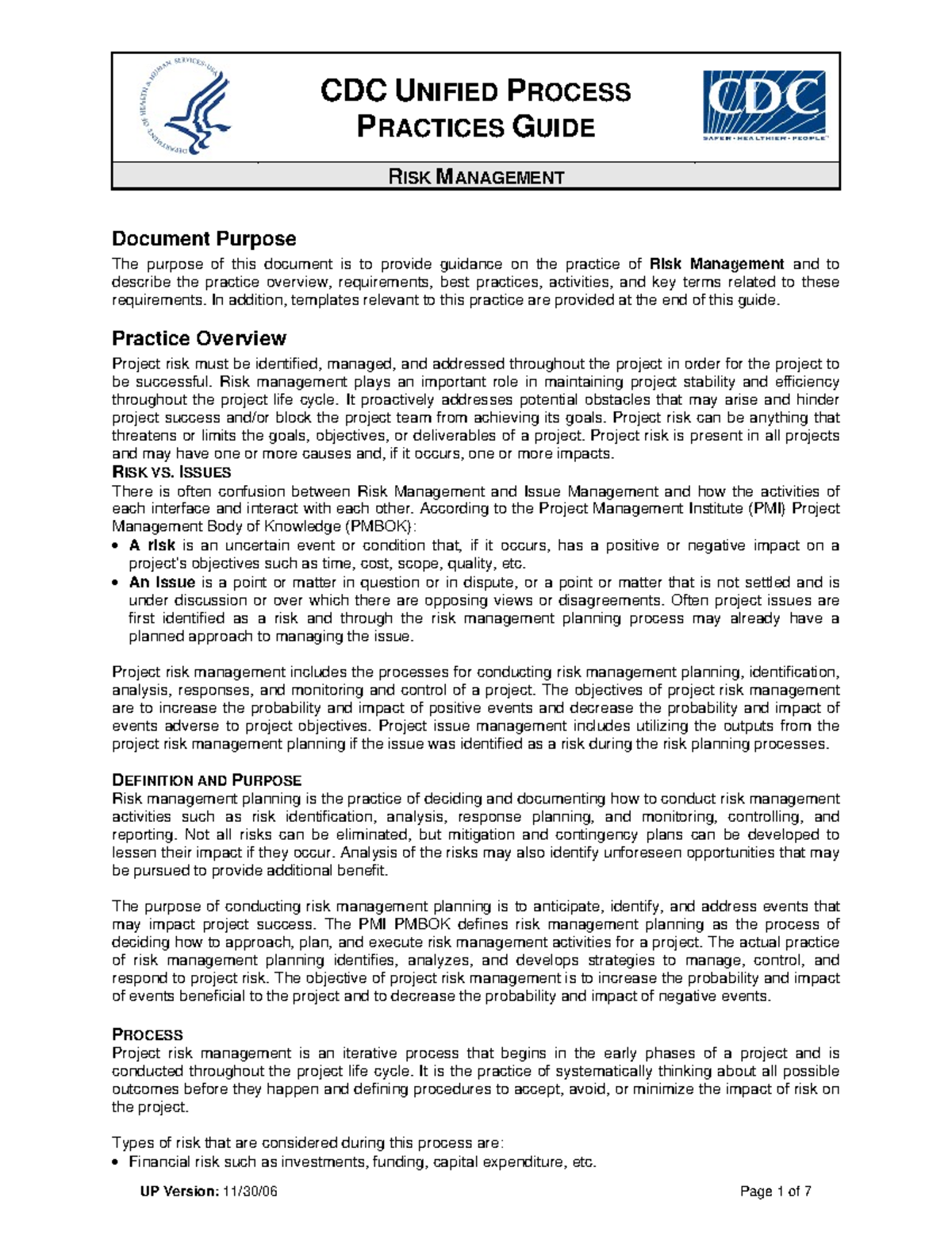 CDC UP Risk Management Practices Guide - PRACTICES GUIDE RISK ...