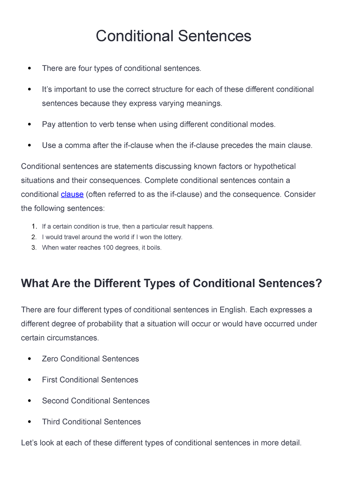 4 Types OF Conditional Sentences - Conditional Sentences There are four ...