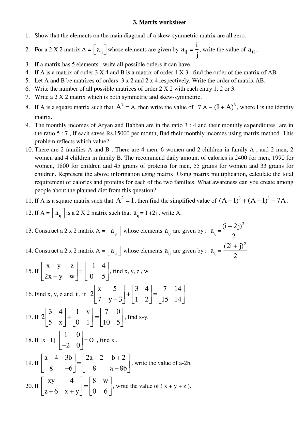 Matrix - It Is A Worksheet Based On Matrices - Matrix Worksheet Show 