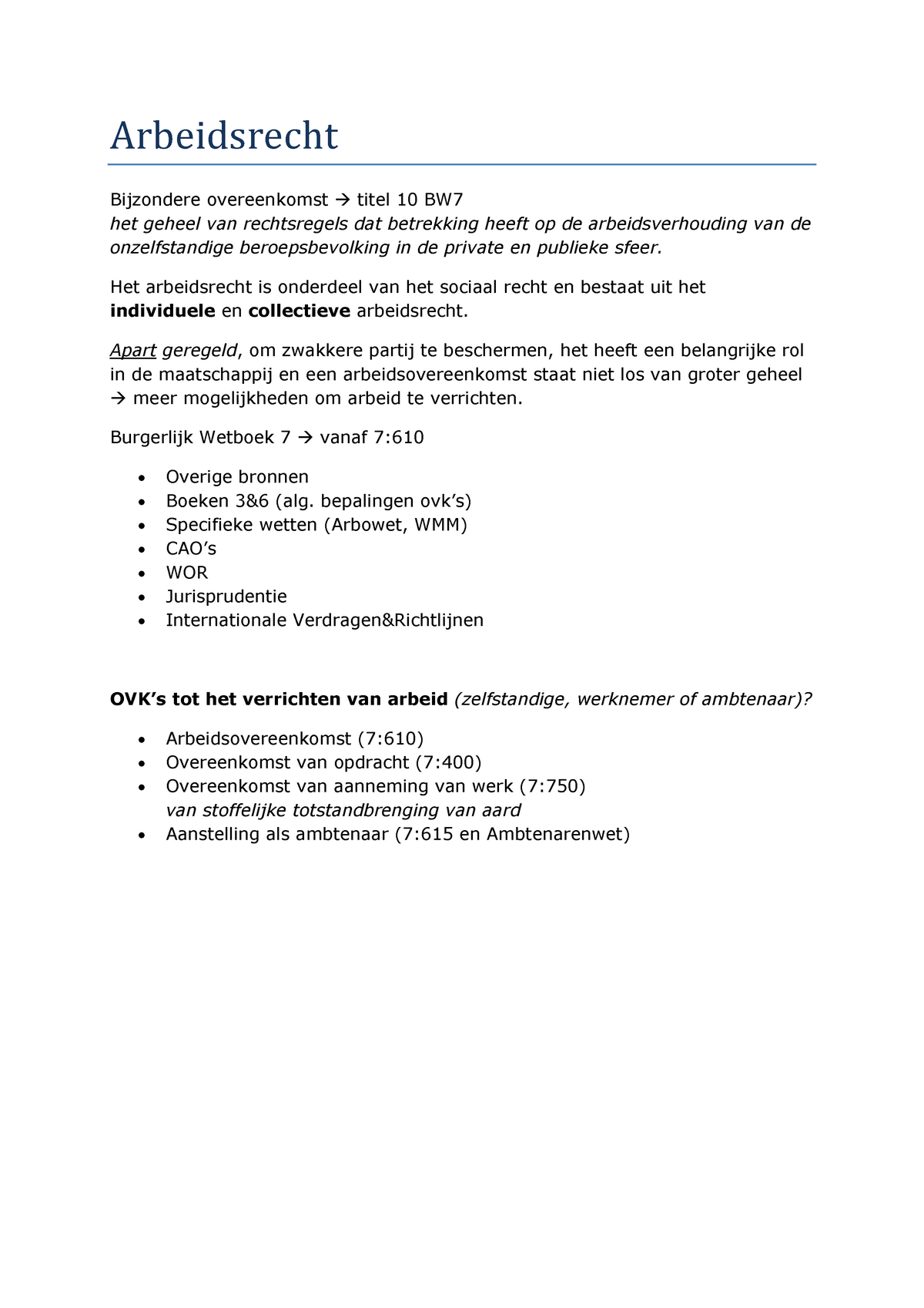 Samenvatting Arbeidsrecht: Inleiding Tot Arbeidsrecht En Verplichtingen ...