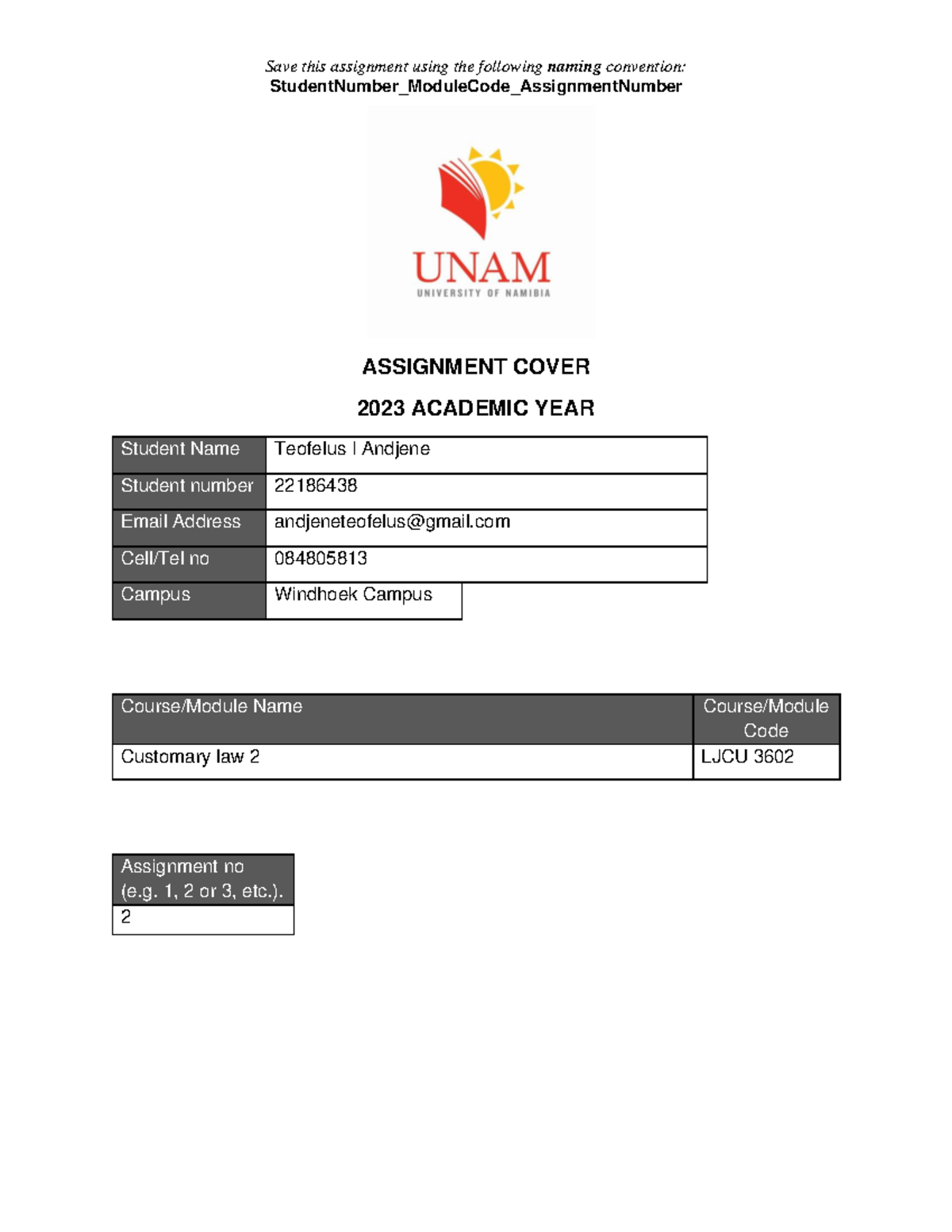 assignment name examples