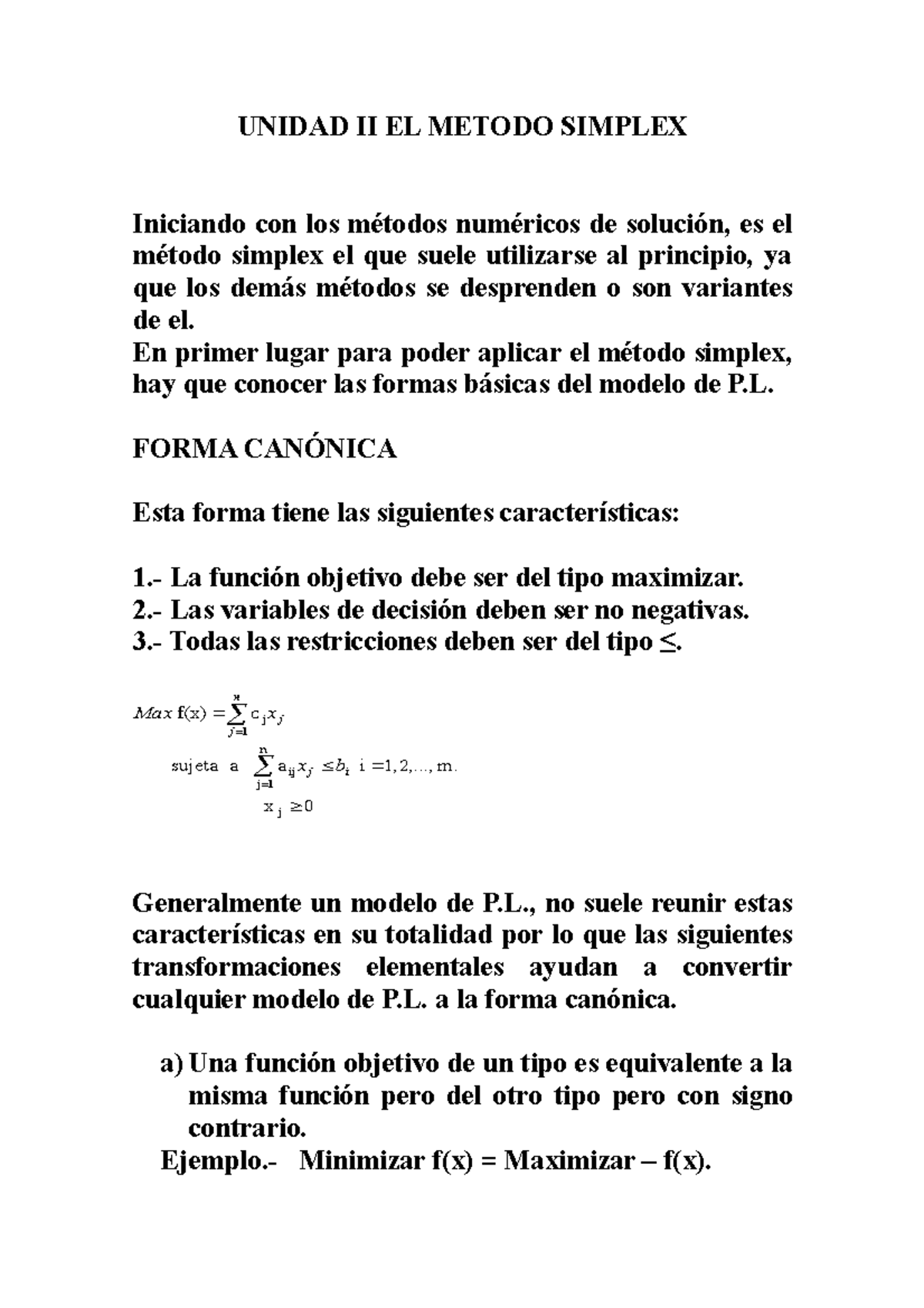 Formas DEL Modelo DE P.L - UNIDAD II EL METODO SIMPLEX Iniciando con ...