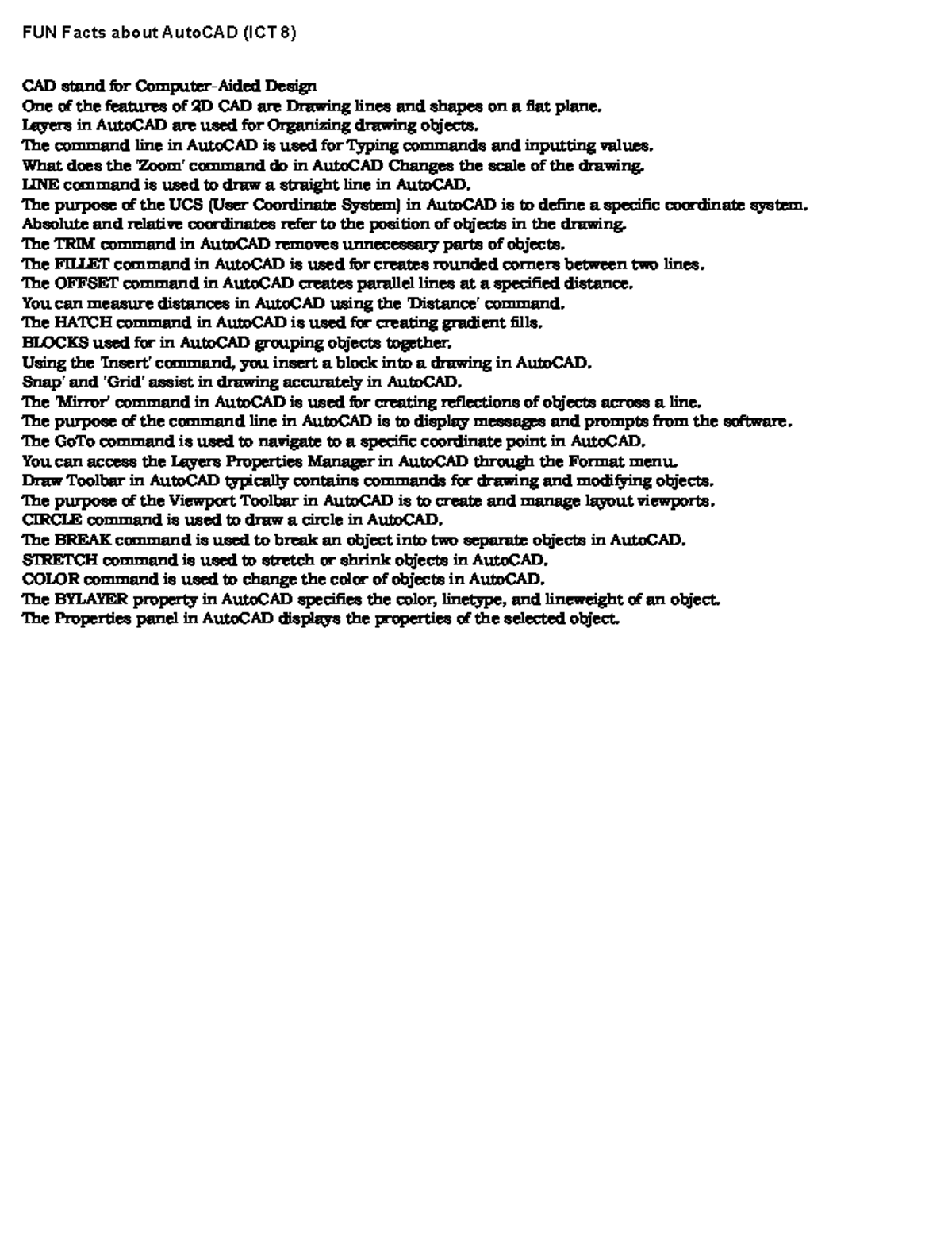 Auto CAD notes (Ict) - FUN Facts about AutoCAD (ICT 8) CAD stand for ...