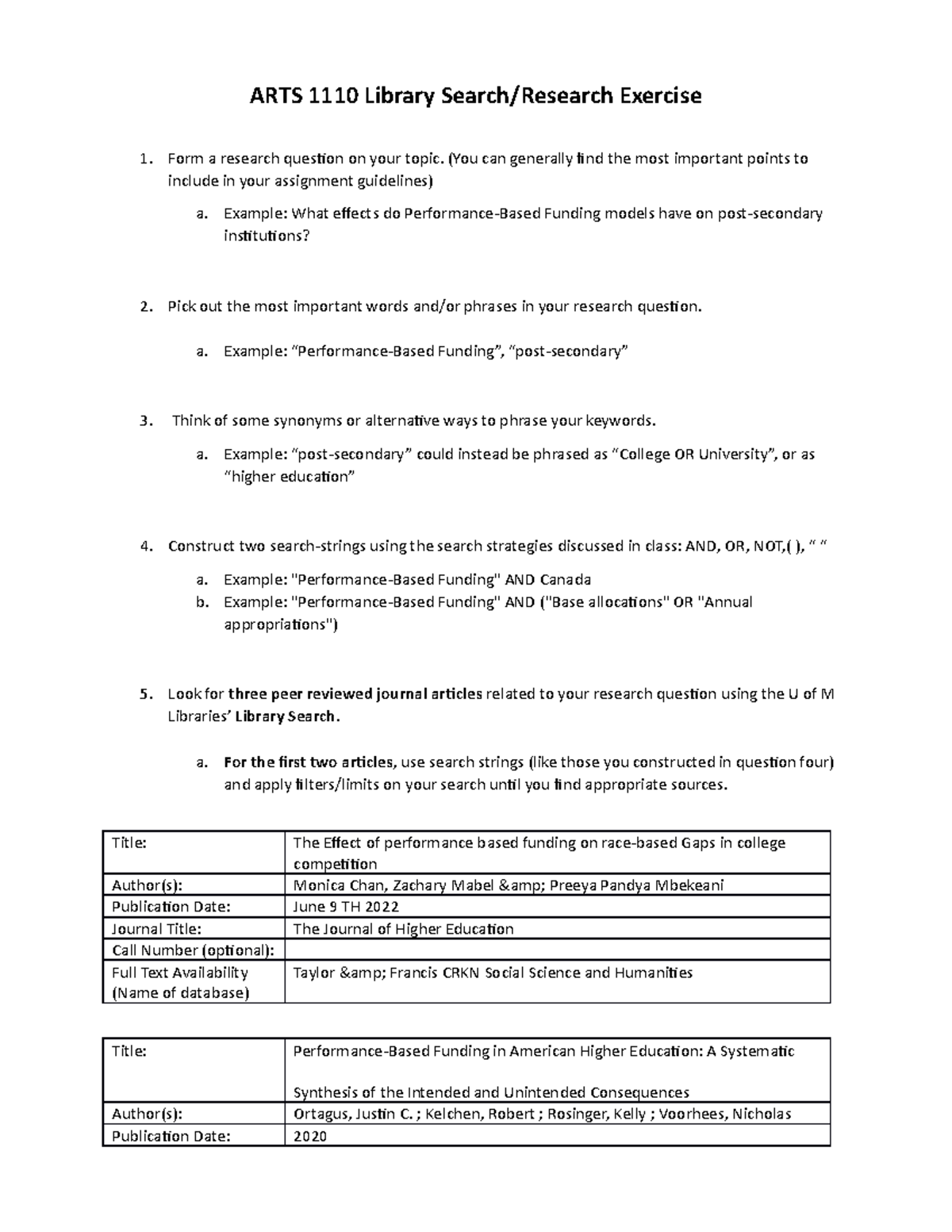 ARTS 1110 Library Research Exercise (1) - ARTS 1110 Library Search ...