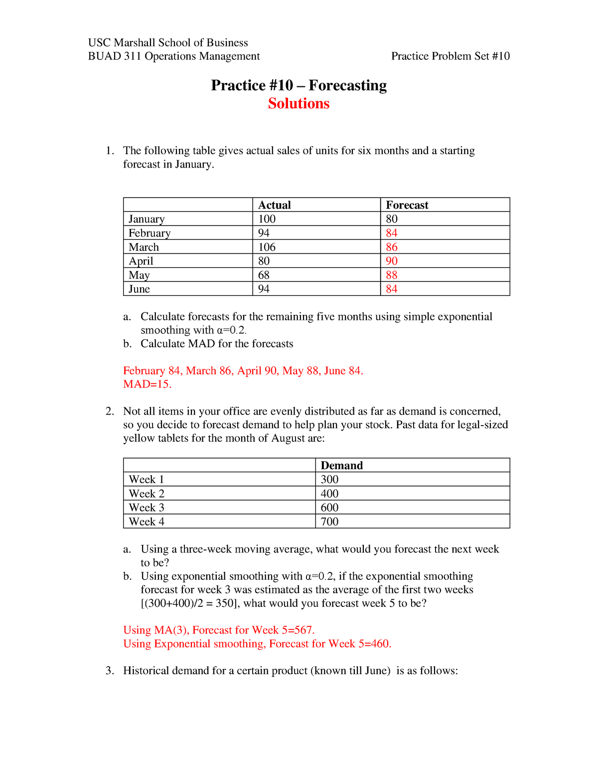 Practice Set 10 Solutions - BUAD 311 Operations Management Practice ...