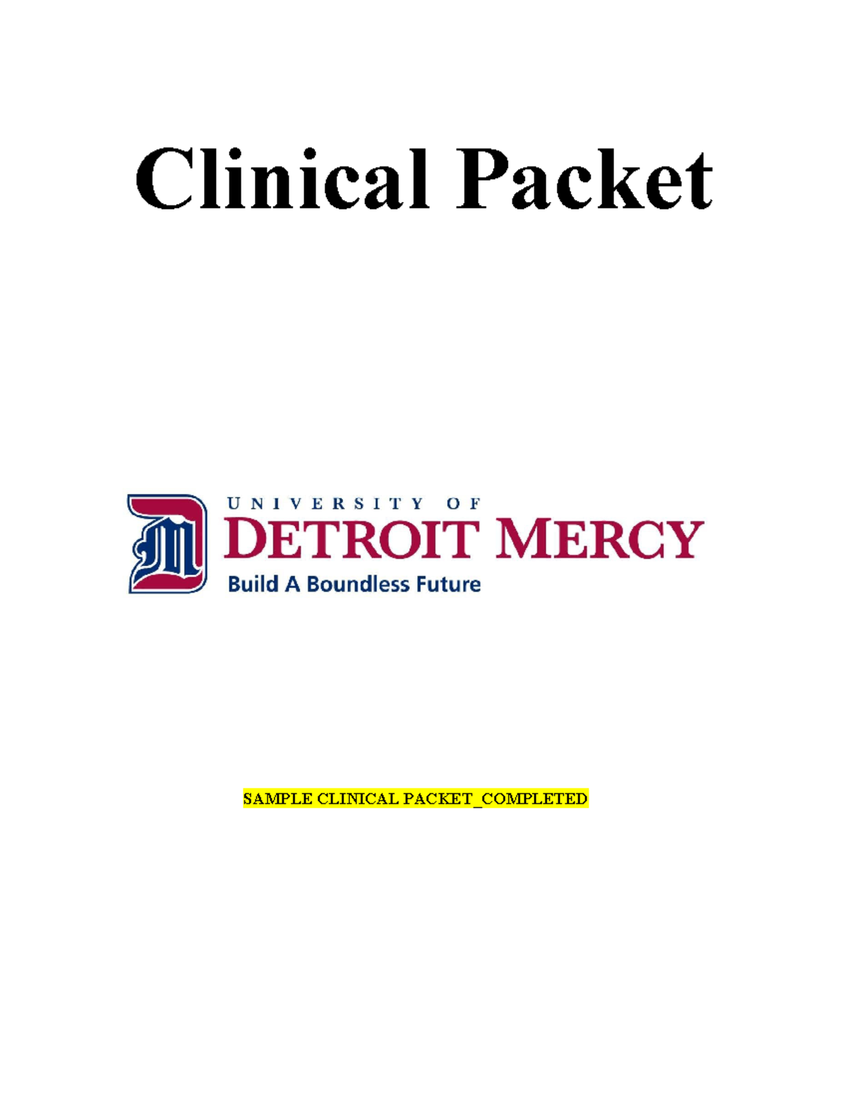 Clinical Packet Sample 2 - Clinical Packet SAMPLE CLINICAL PACKET ...