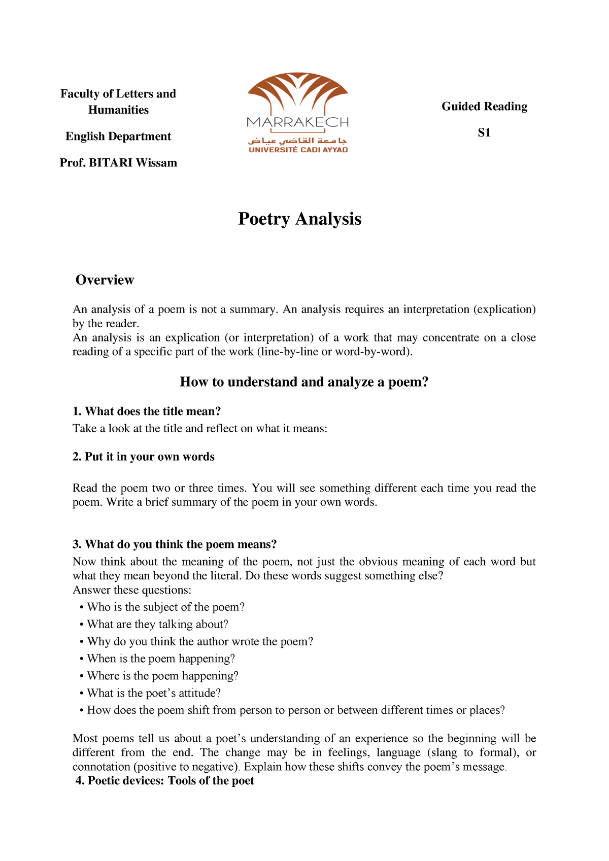 Poetry Analysis - Poetry Analysis Overview An Analysis Of A Poem Is Not ...