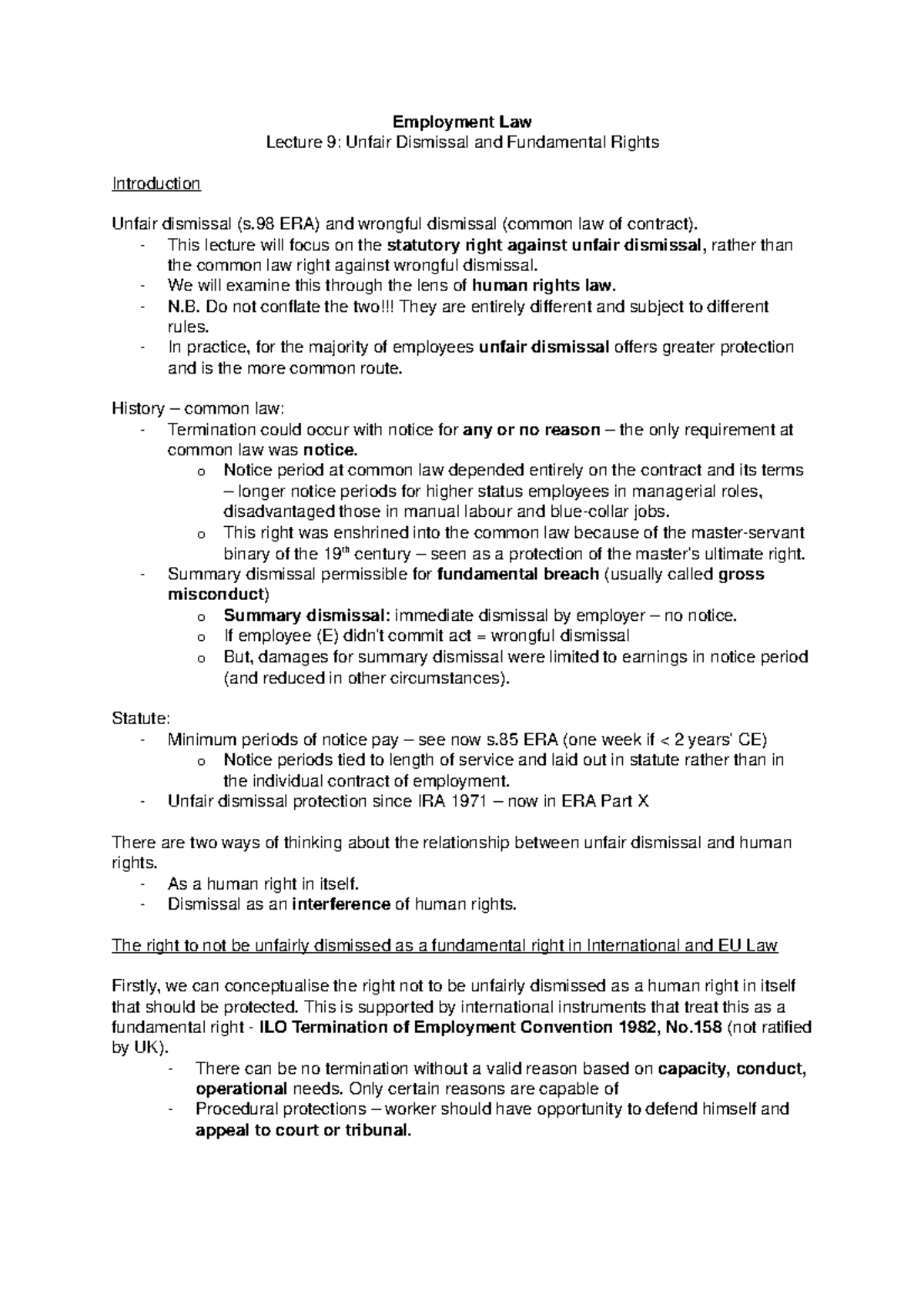 Unfair Dismissal and Fundamental Rights - Employment Law Lecture 9 ...