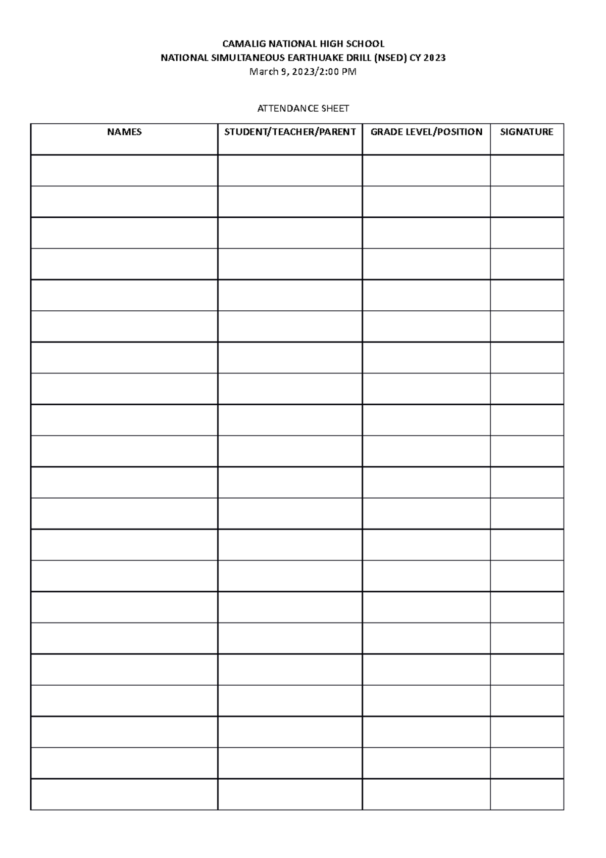 Attendance Sheet - Bachelor of Science in Civil Engineering - NATIONAL ...