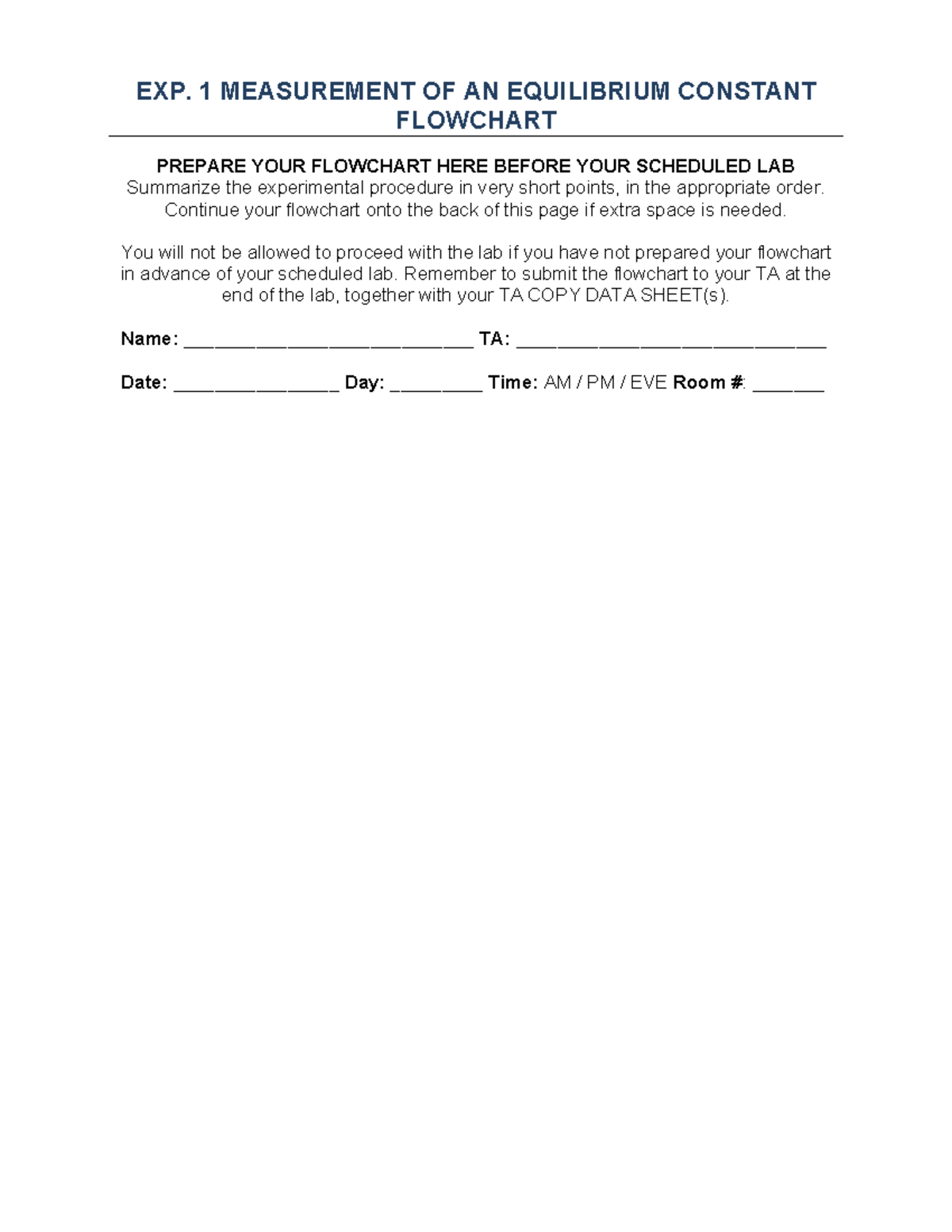 W23 CHEM1050 Exp.1 Data Sheets - FLOWCHART PREPARE YOUR FLOWCHART HERE ...