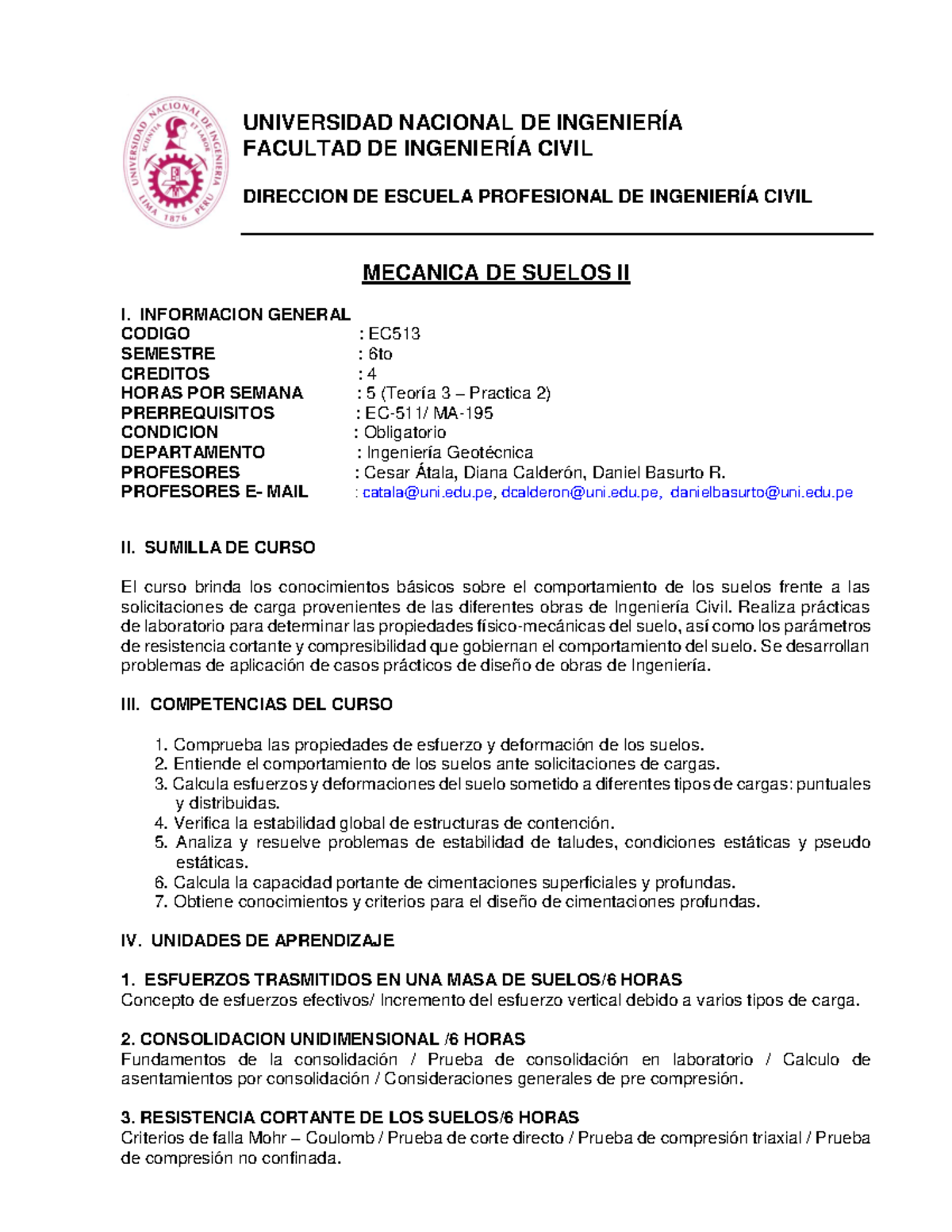 Silabo Del Contenido Del Curso ......... - UNIVERSIDAD NACIONAL DE ...