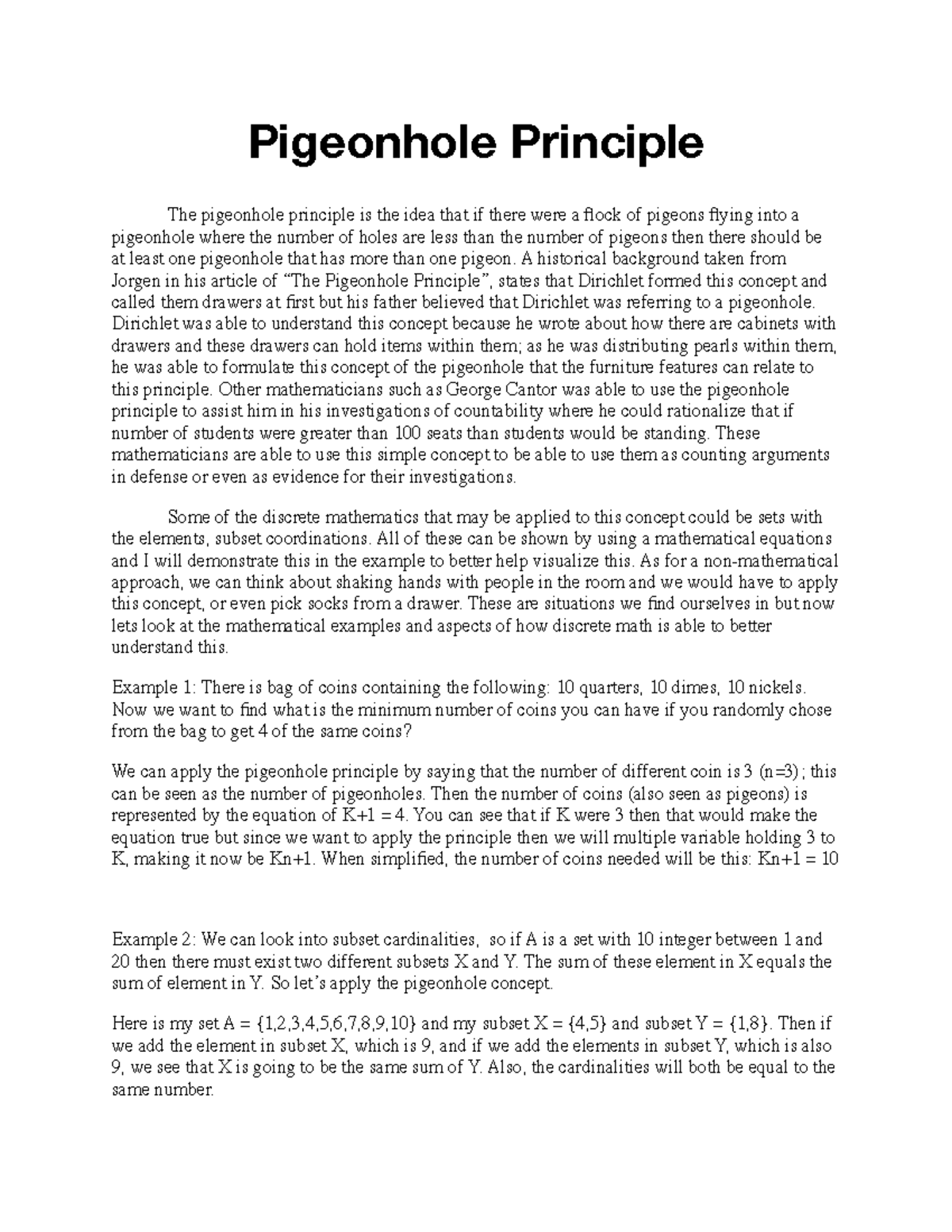 WT4 Pigeonhole Principle Pigeonhole Principle The pigeonhole