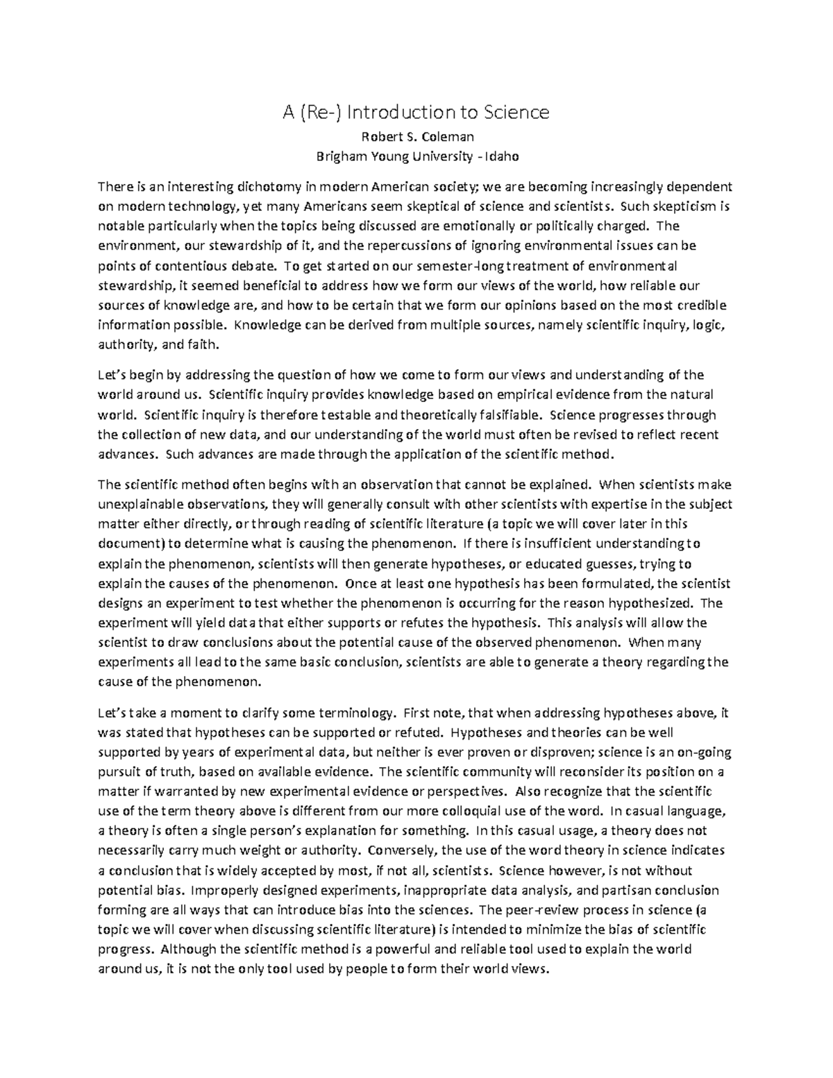 A (Re-) Introduction to Science - A Introduction to Science Robert S ...