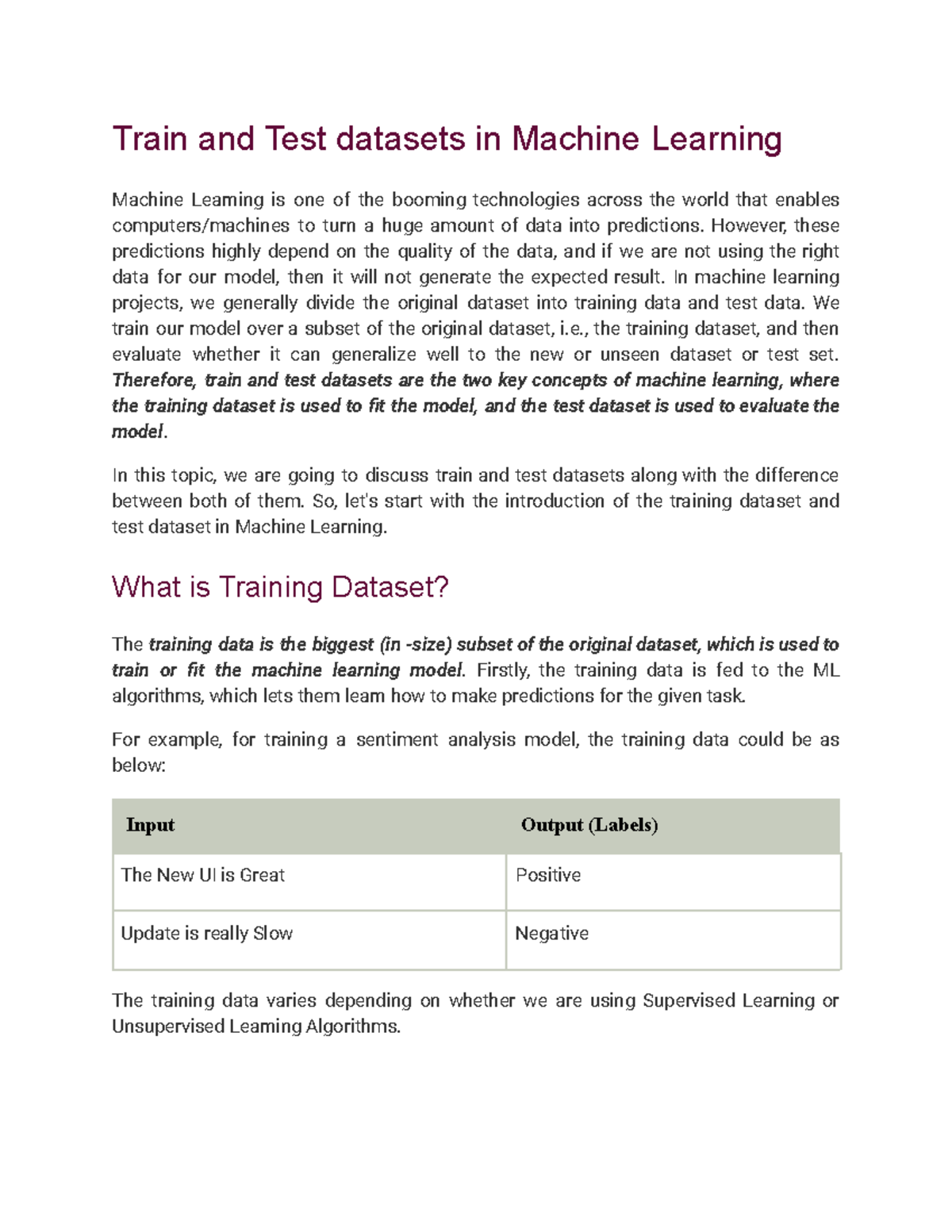 Describe Train Model using Machine Learning Algorithm, Test model ...