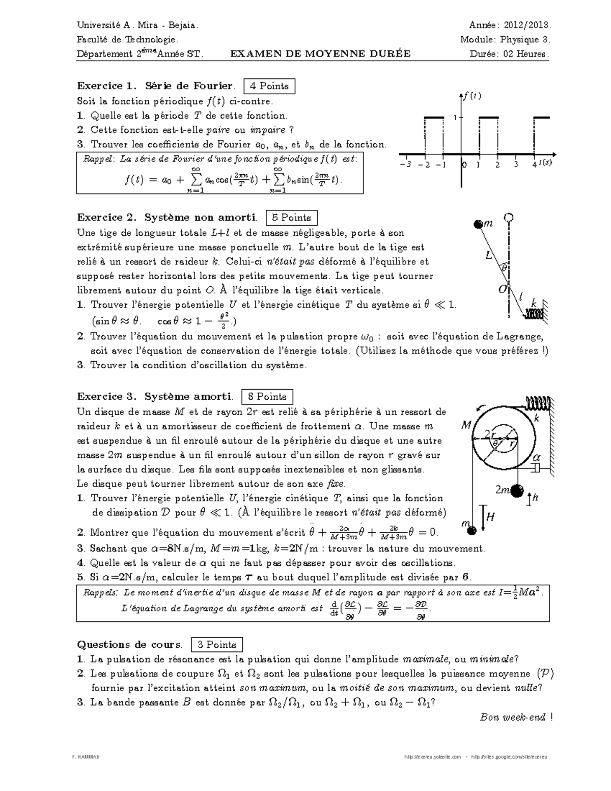 Examen Phys 3 - Introduction Au Génie Informatique - UniversitÈ A. Mira ...