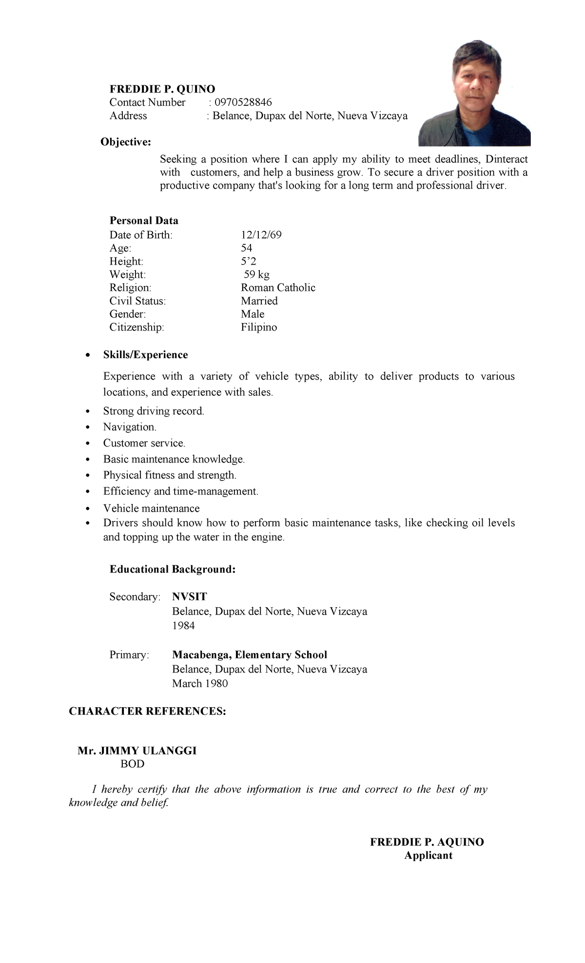 My Resumes Own Style - Free Resume For Applying A Professional Driver 