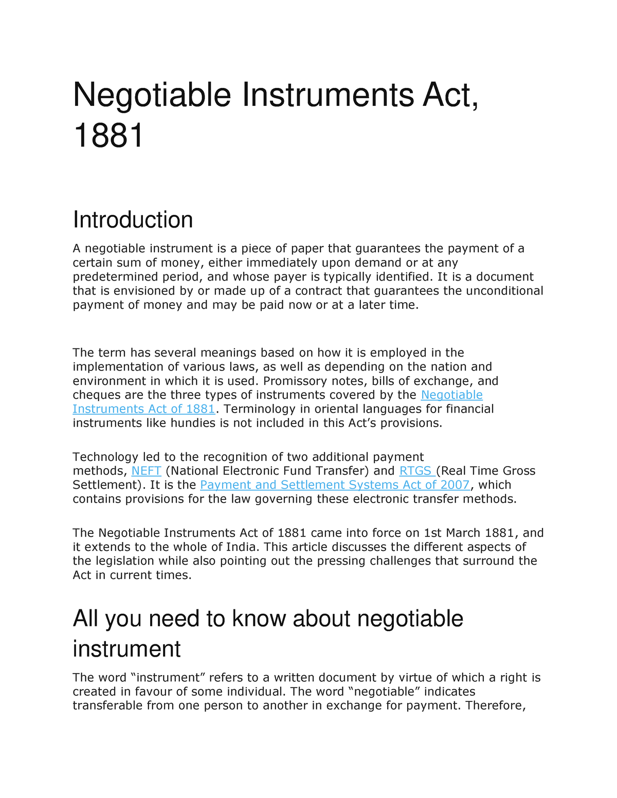 Negotiable Instrumentst Act 1881 - Negotiable Instruments Act, 1881 ...