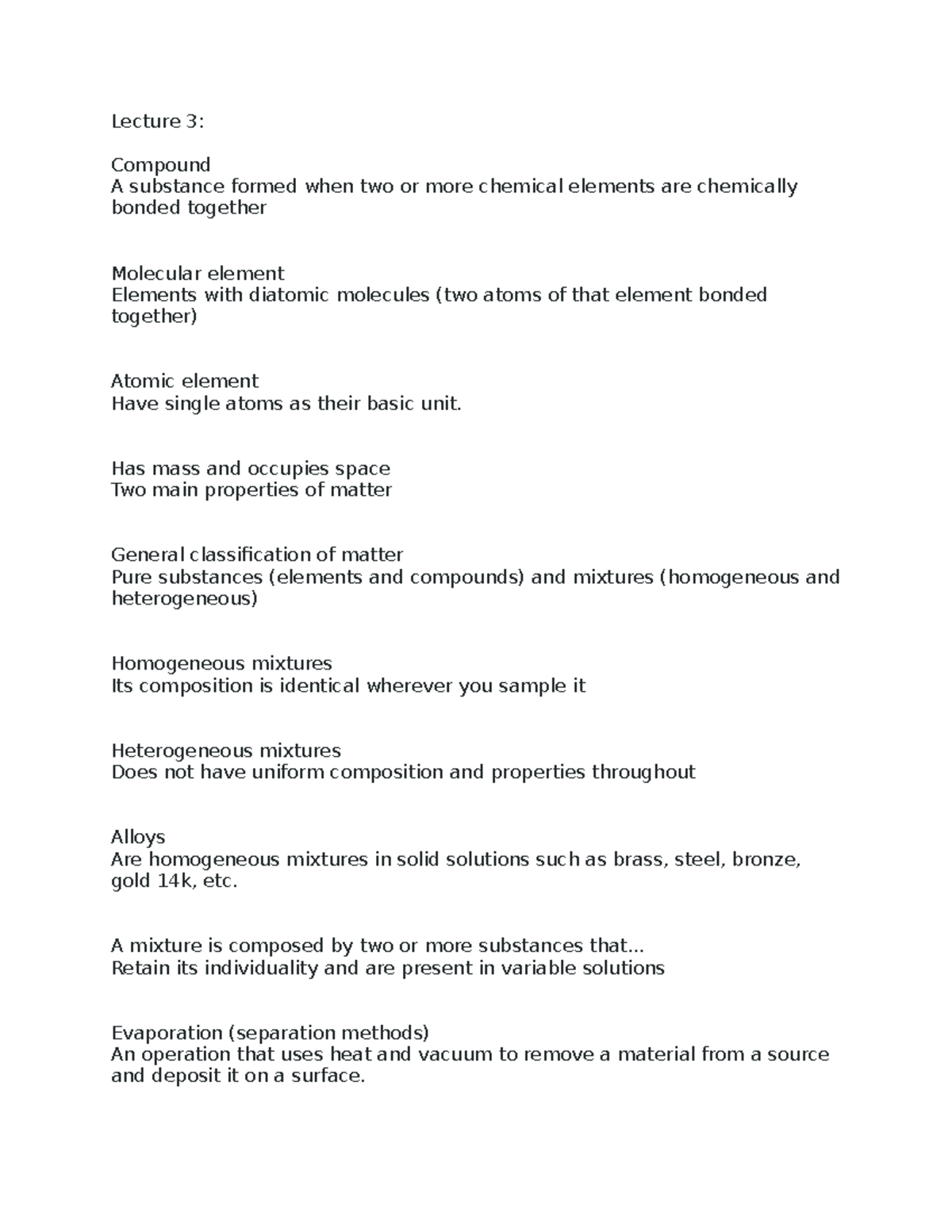 General Chemestry Lab CHM 1045L Lecture notes 3 - Lecture 3: Compound A ...