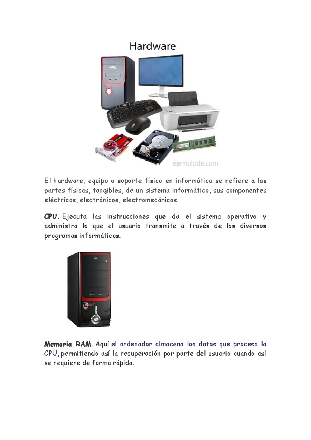 El hardware - informatica - El hardware, equipo o soporte físico en ...