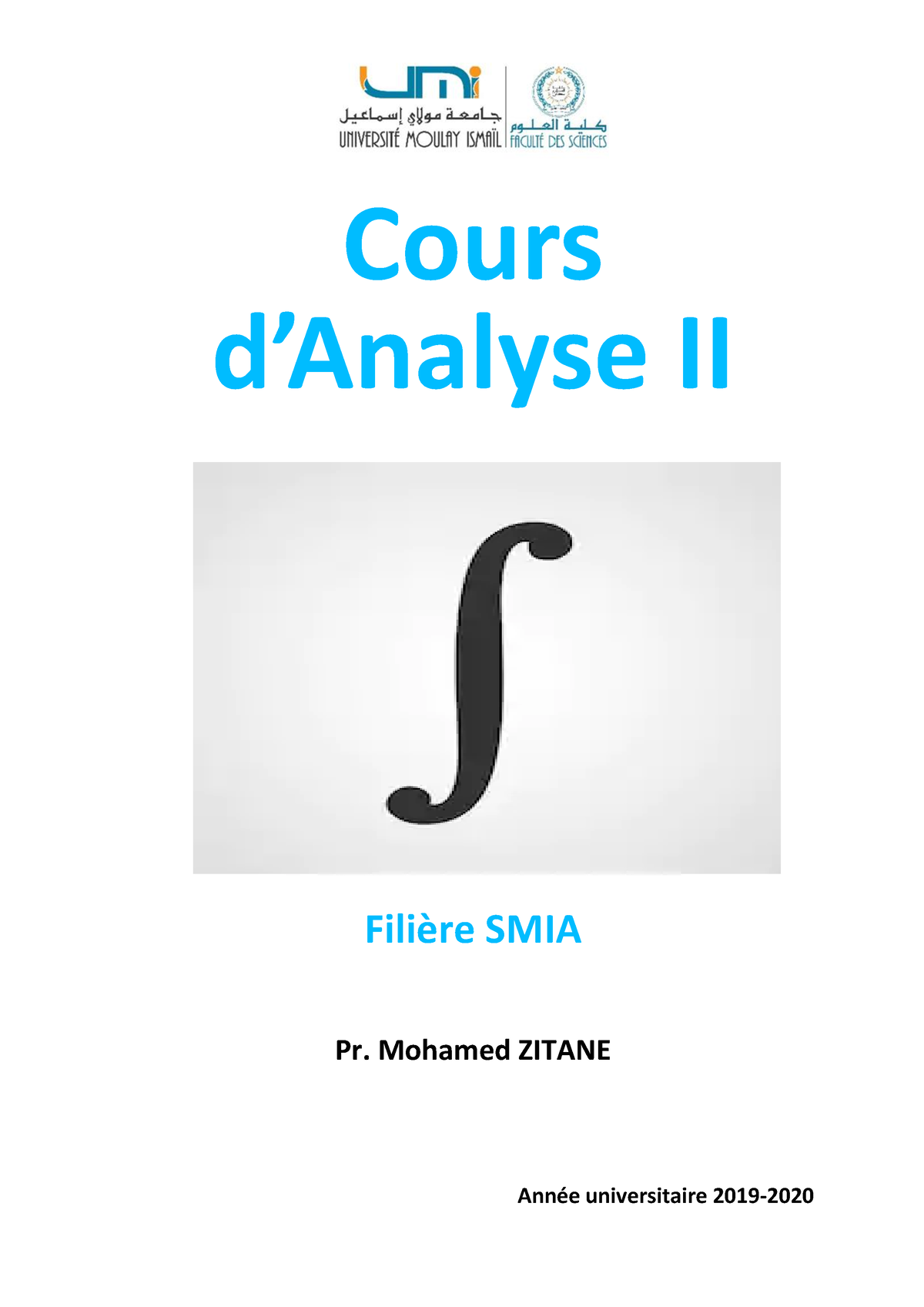 SMIA2 Analyse 2 Cours Pr. Med Zitane 19-20 - Cours D’Analyse II Filière ...