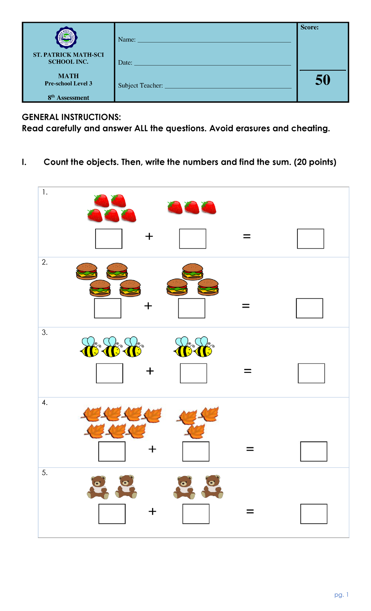 MATH-L3 - a practice assessment - pg. 1 ST. PATRICK MATH-SCI SCHOOL INC ...