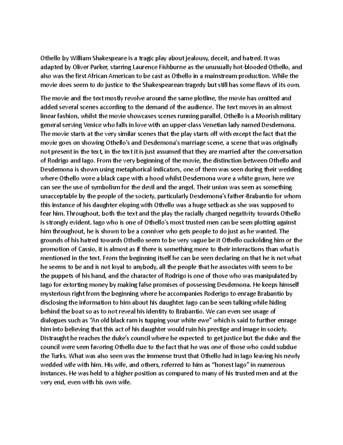 Othello analysis - Othello by William Shakespeare is a tragic play ...