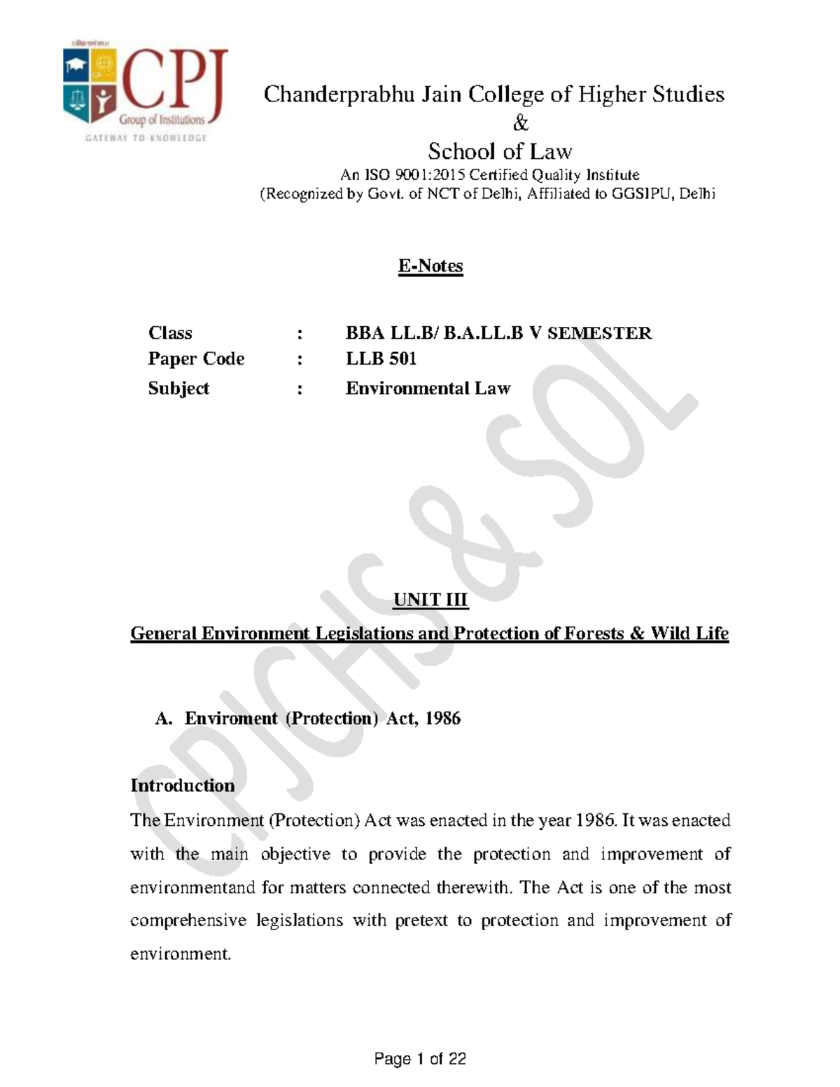 E Notes Environmental Laws Unit 3 School Of Law An ISO 9001 2015