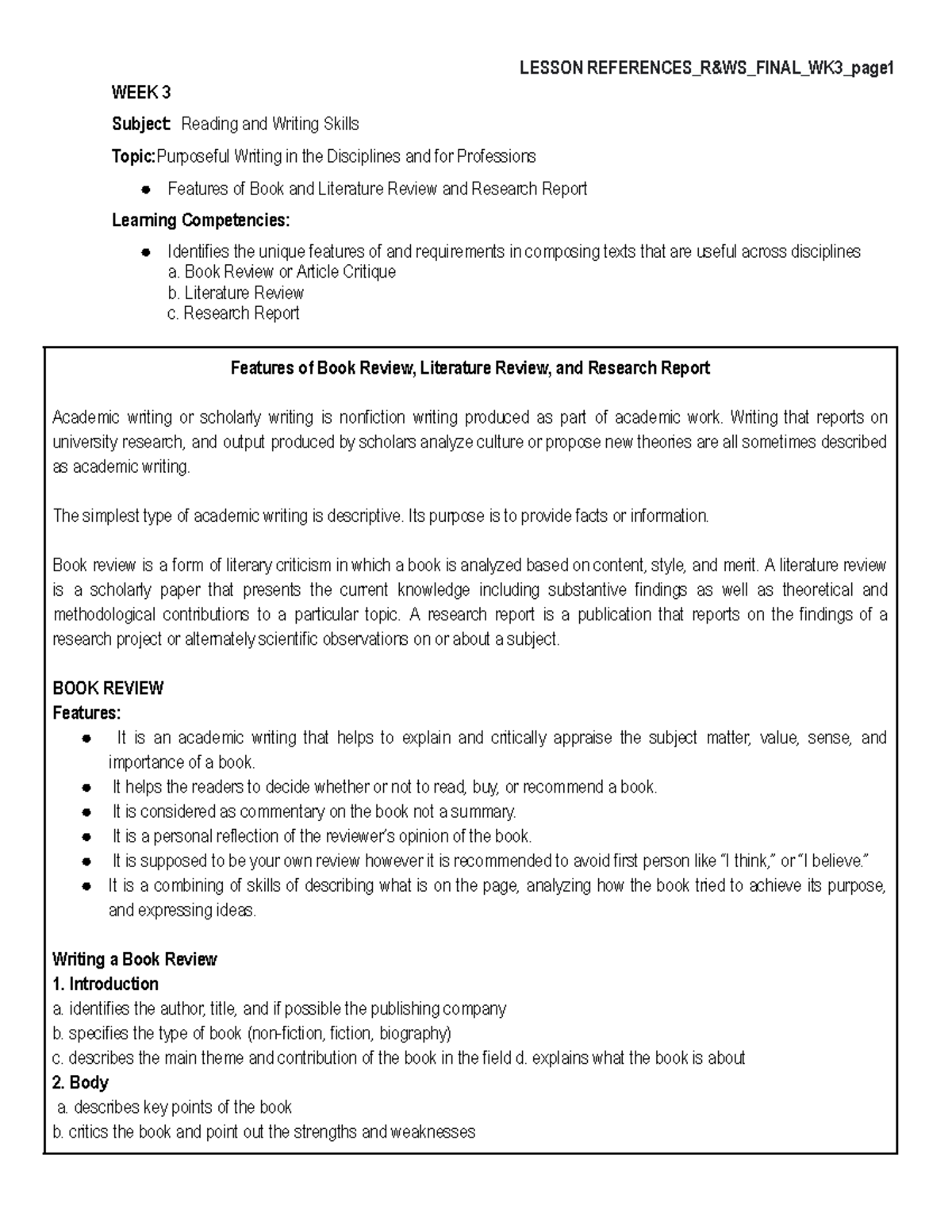 LAS Reading ang Writing Skills Final-WK3 - LESSON REFERENCES_R&WS_FINAL ...