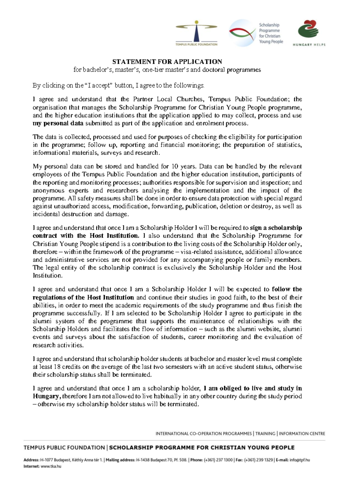 Statement for application final - STATEMENT FOR APPLICATION for ...