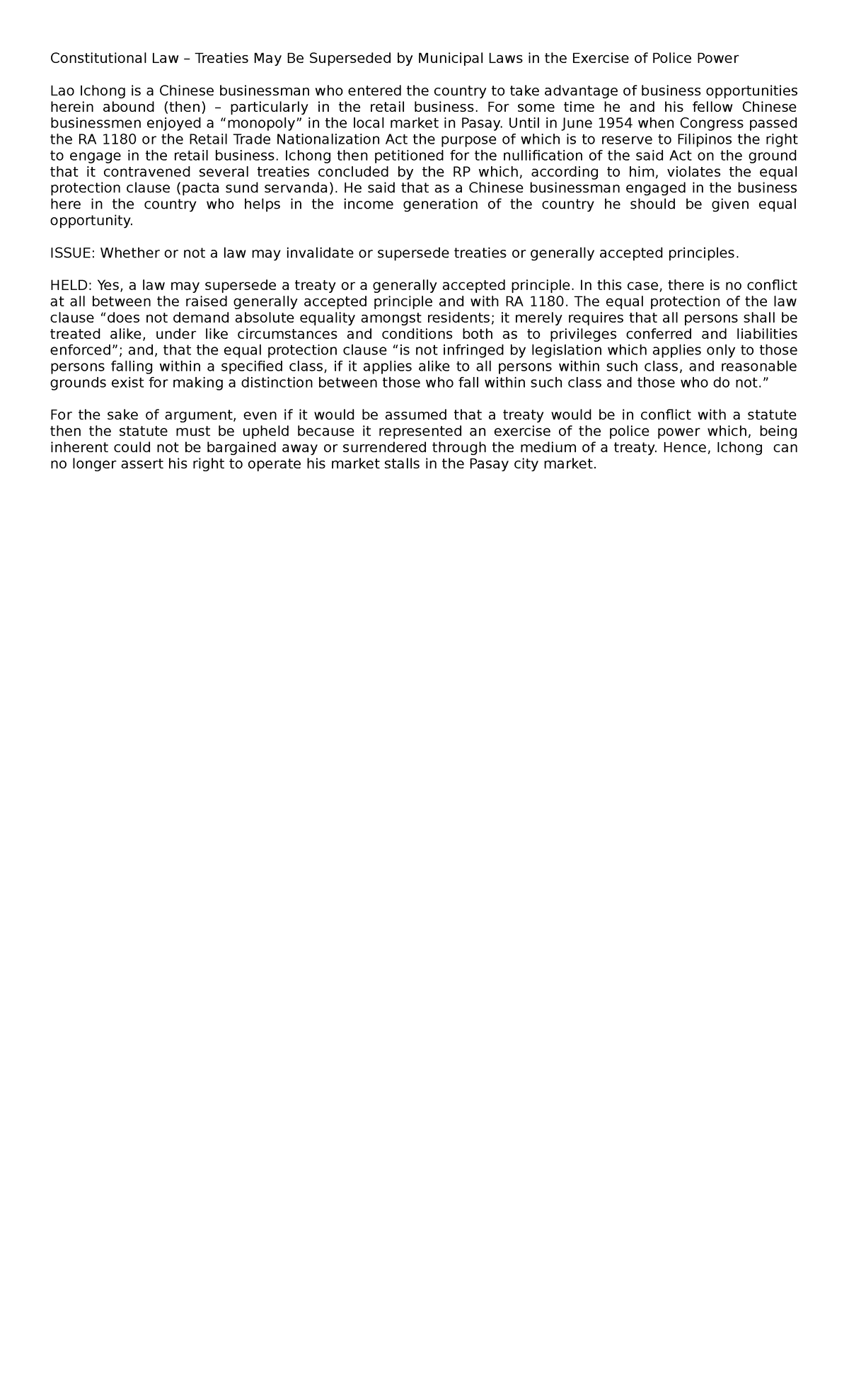 Case ofInchong V Hernandez summary notes Constitutional Law