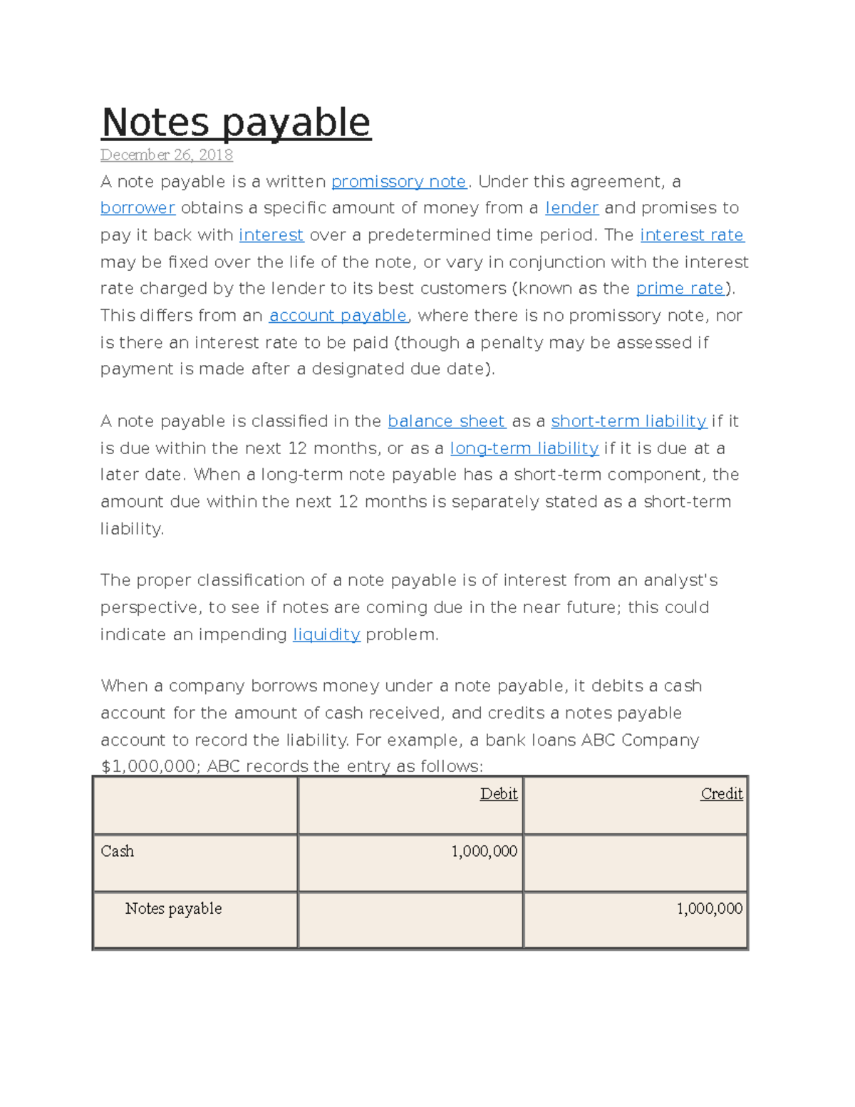 Notes payable - ACCO 20023 - Notes payable December 26, 2018 A note ...
