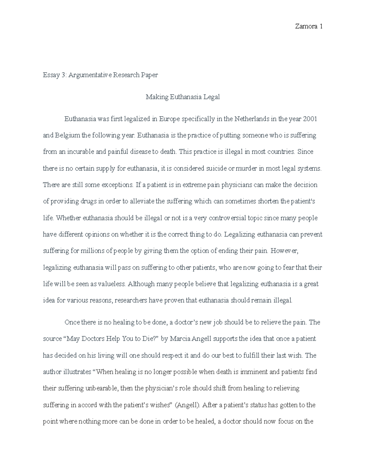 euthanasia should be legal essay