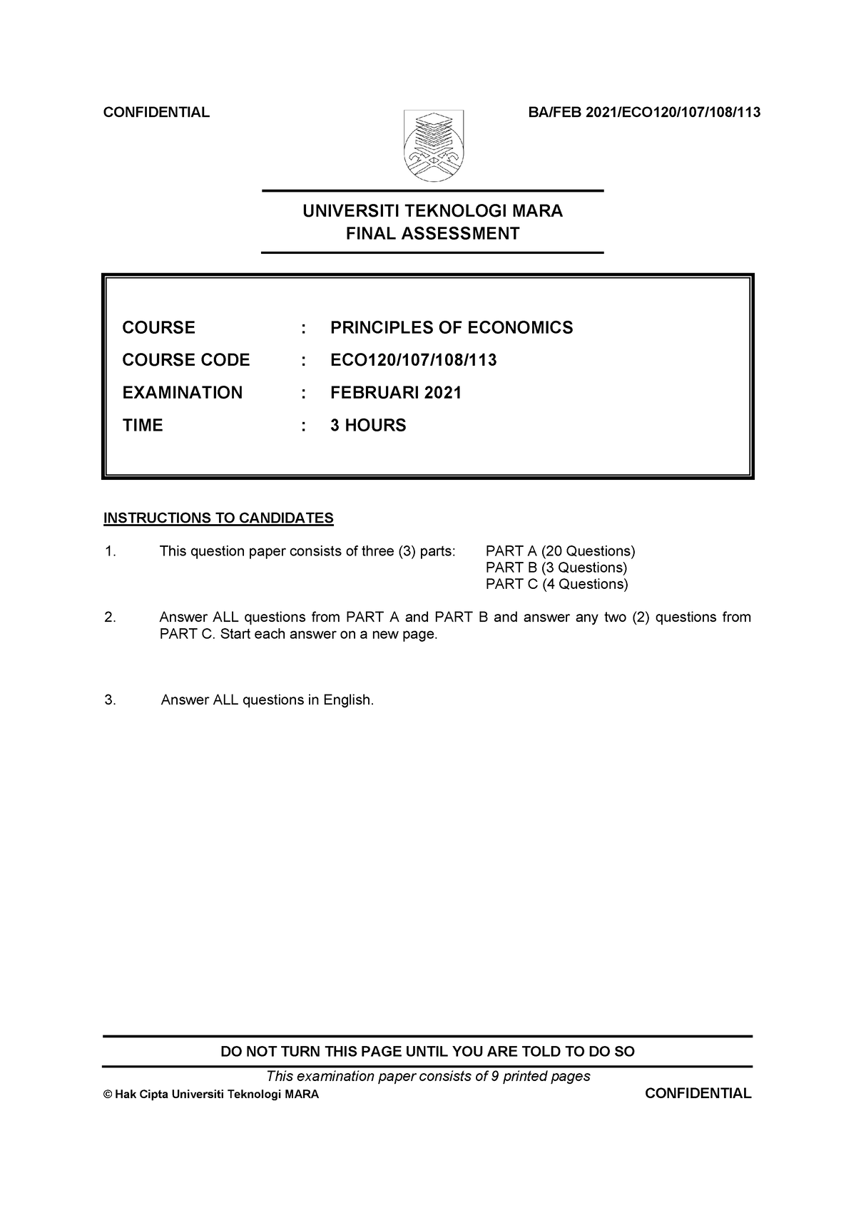 SET 1 Question Final Assessment ECO120 FEB 2021 Perlis - UNIVERSITI ...