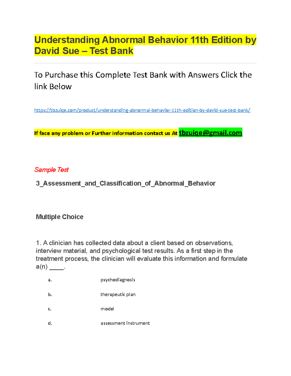 Understanding Abnormal Behavior 11th Edi - A clinician has collected ...