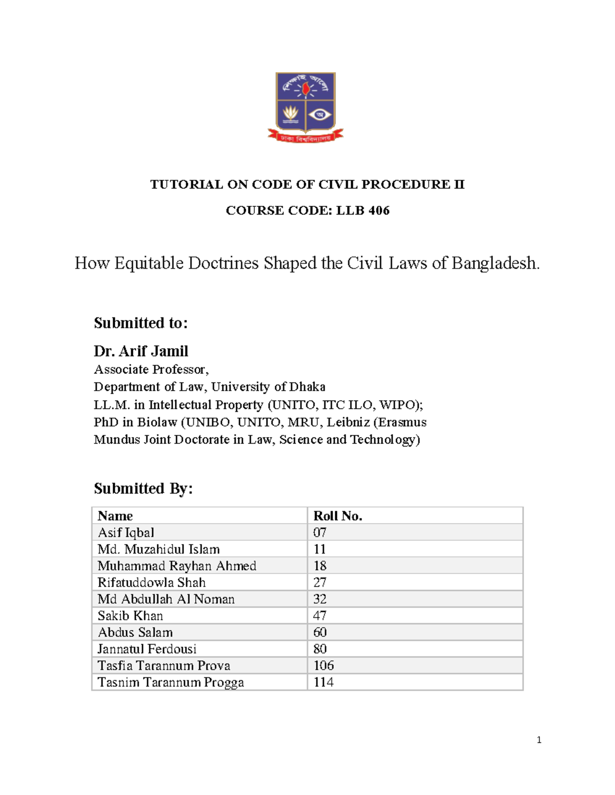 CPC II Assignment Equitable doctrine - TUTORIAL ON CODE OF CIVIL ...