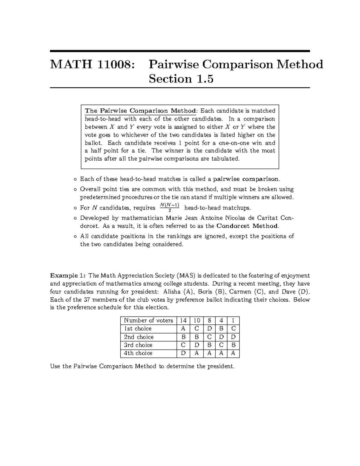 Pairwise Comparison Method - In A Comparison Between X And Y Every Vote ...