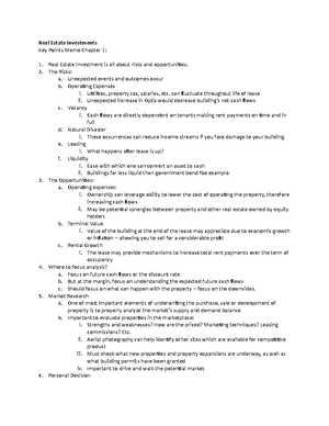 Chapter 5 notes - Chapter 5: Property Level Pro Forma Analysis Lease-by ...