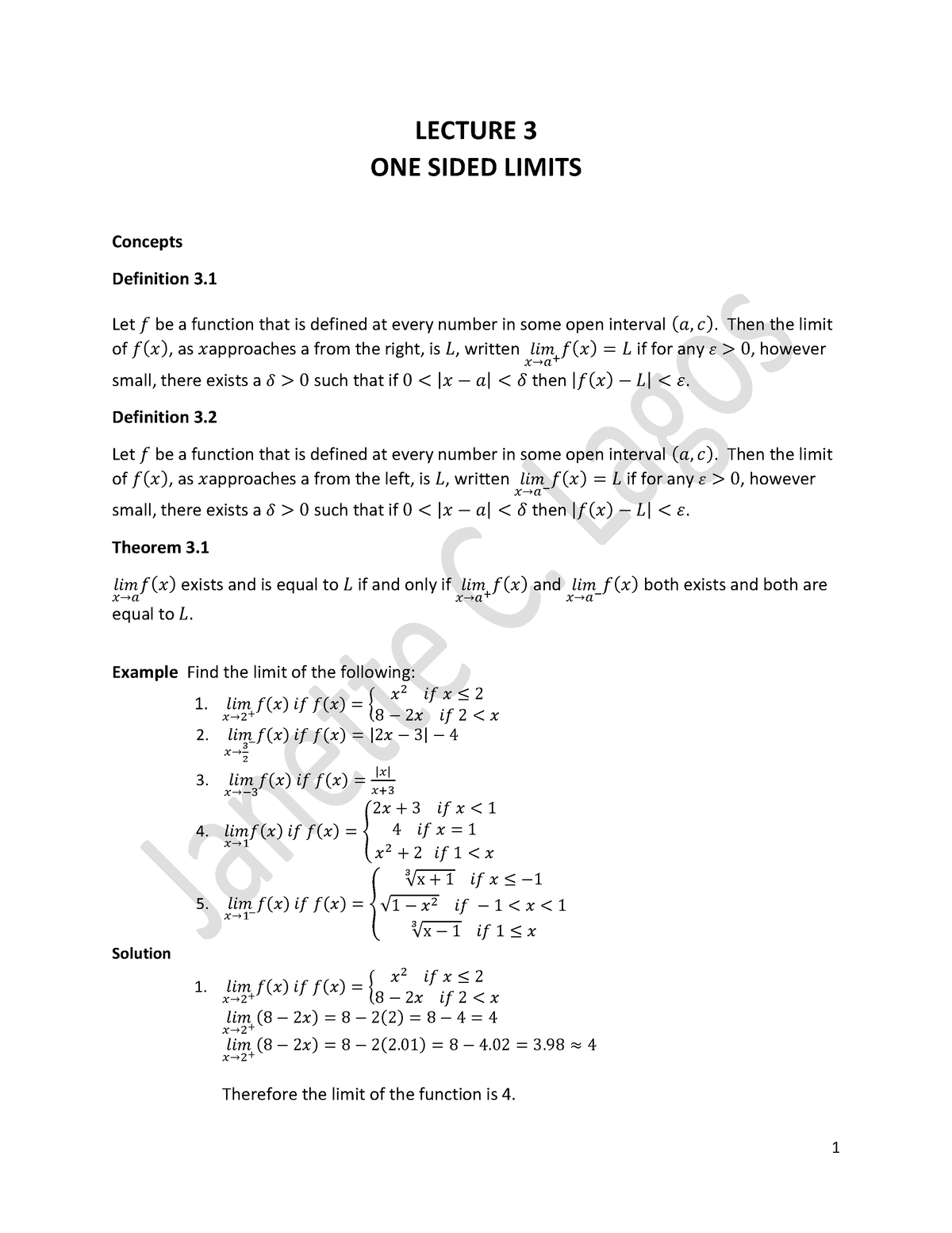 Lecture 3 One Sided Limits 1 LECTURE 3 ONE SIDED LIMITS Concepts   Thumb 1200 1553 