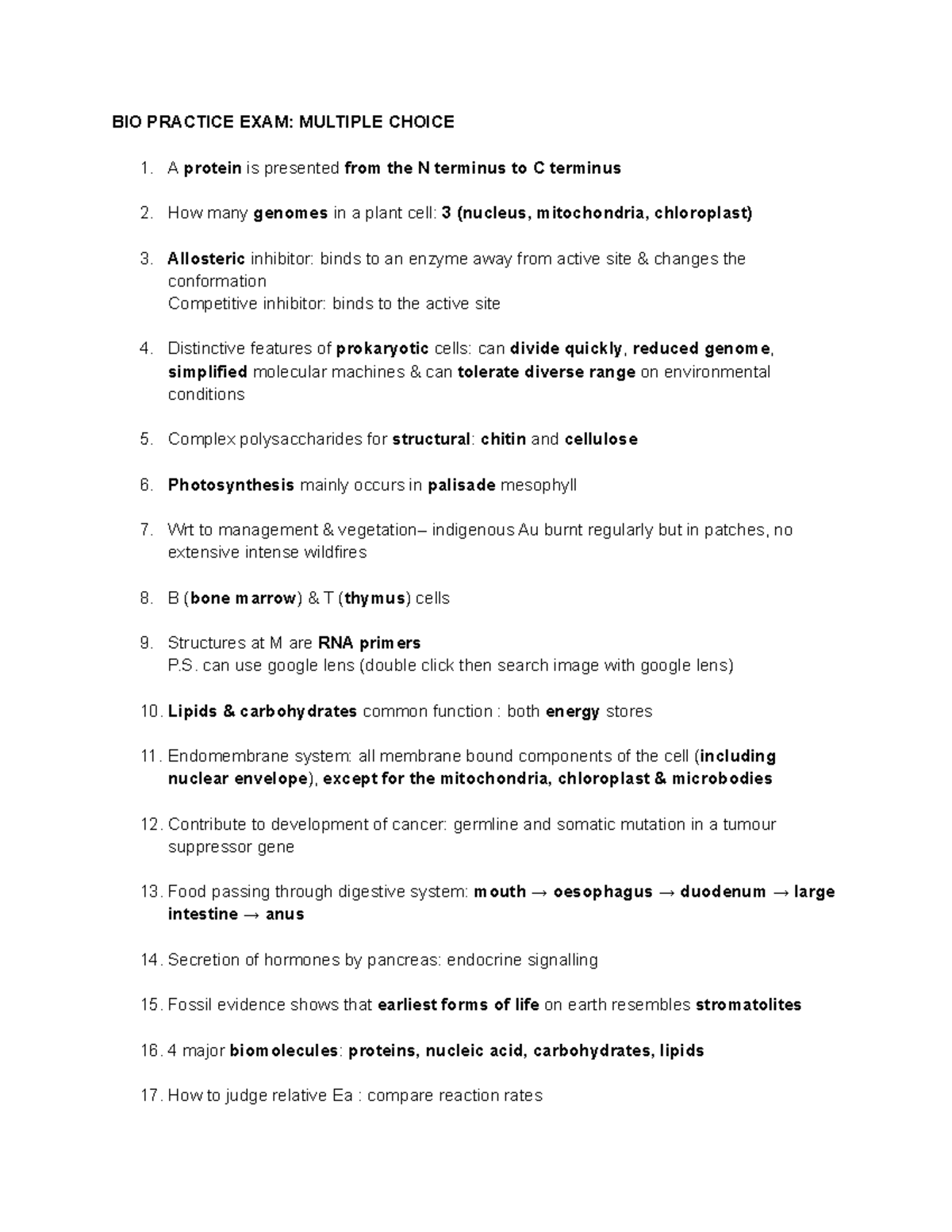 BIO Practice EXAM Multiple Choice answers/ notes - BIO PRACTICE EXAM ...