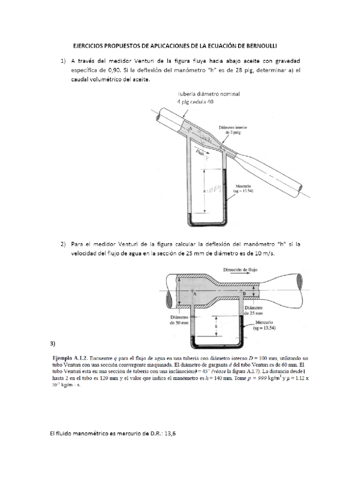 Ejercicios Propuestos DE Aplicaciones DE LA Ecuación DE Bernoulli - PDF ...