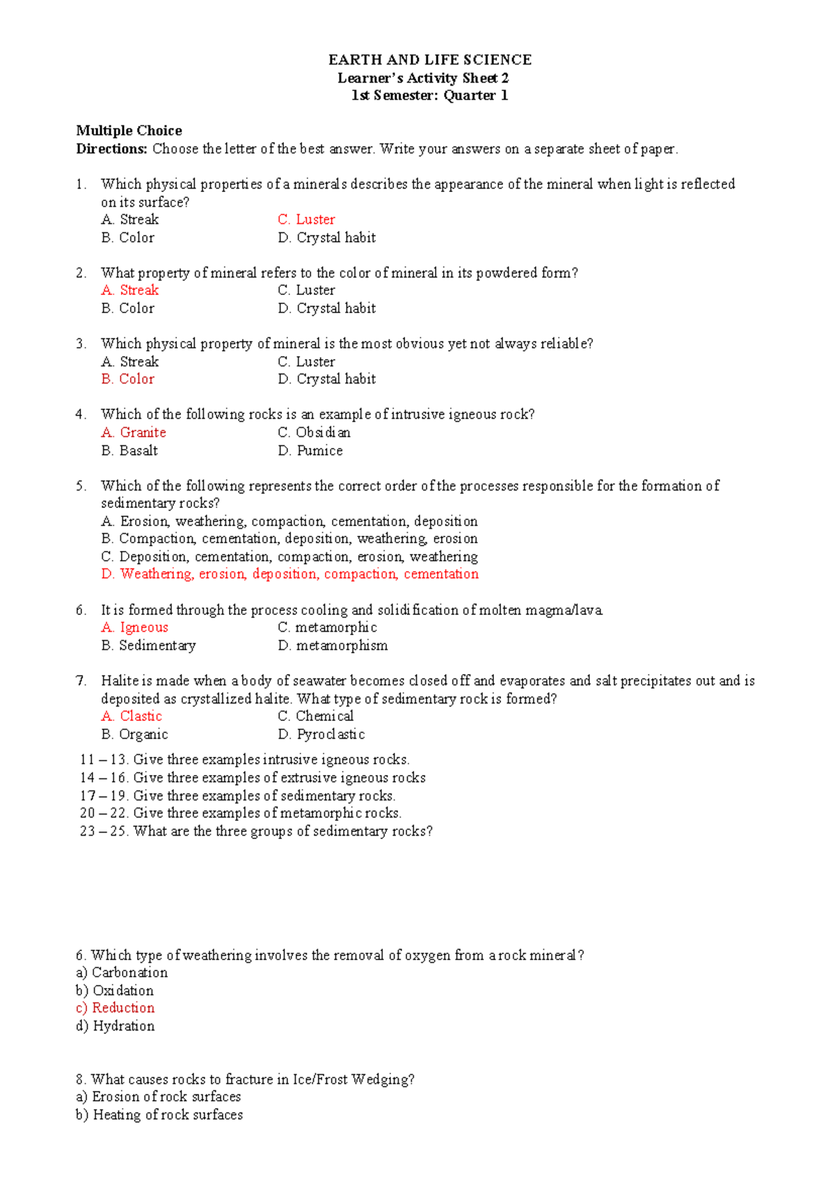 QUIZ Module 3 - 4 mi Neral - EARTH AND LIFE SCIENCE Learner’s Activity ...